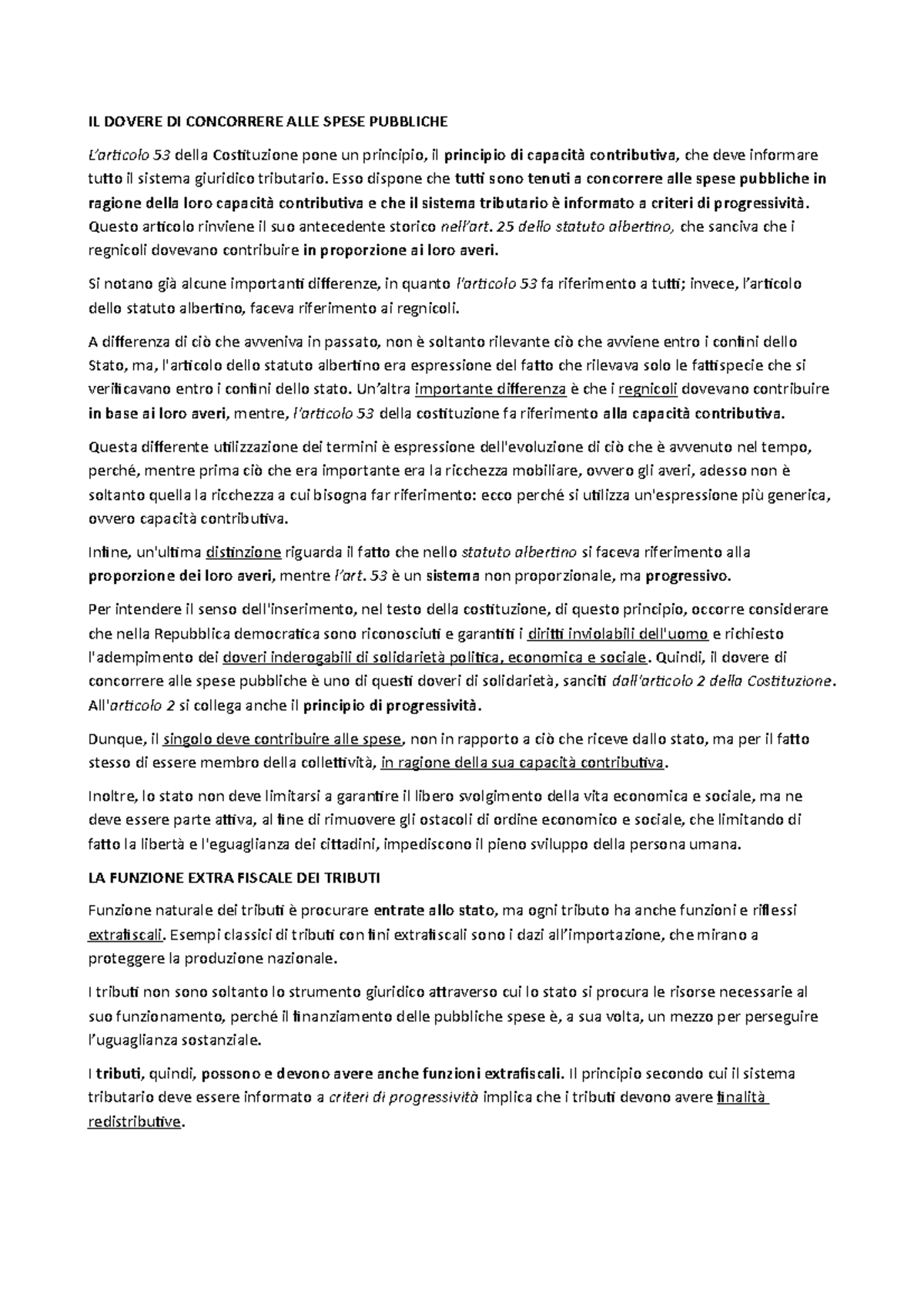 Capitolo 4 IL DOVERE DI CONCORRERE ALLE SPESE PUBBLICHE L’articolo 53