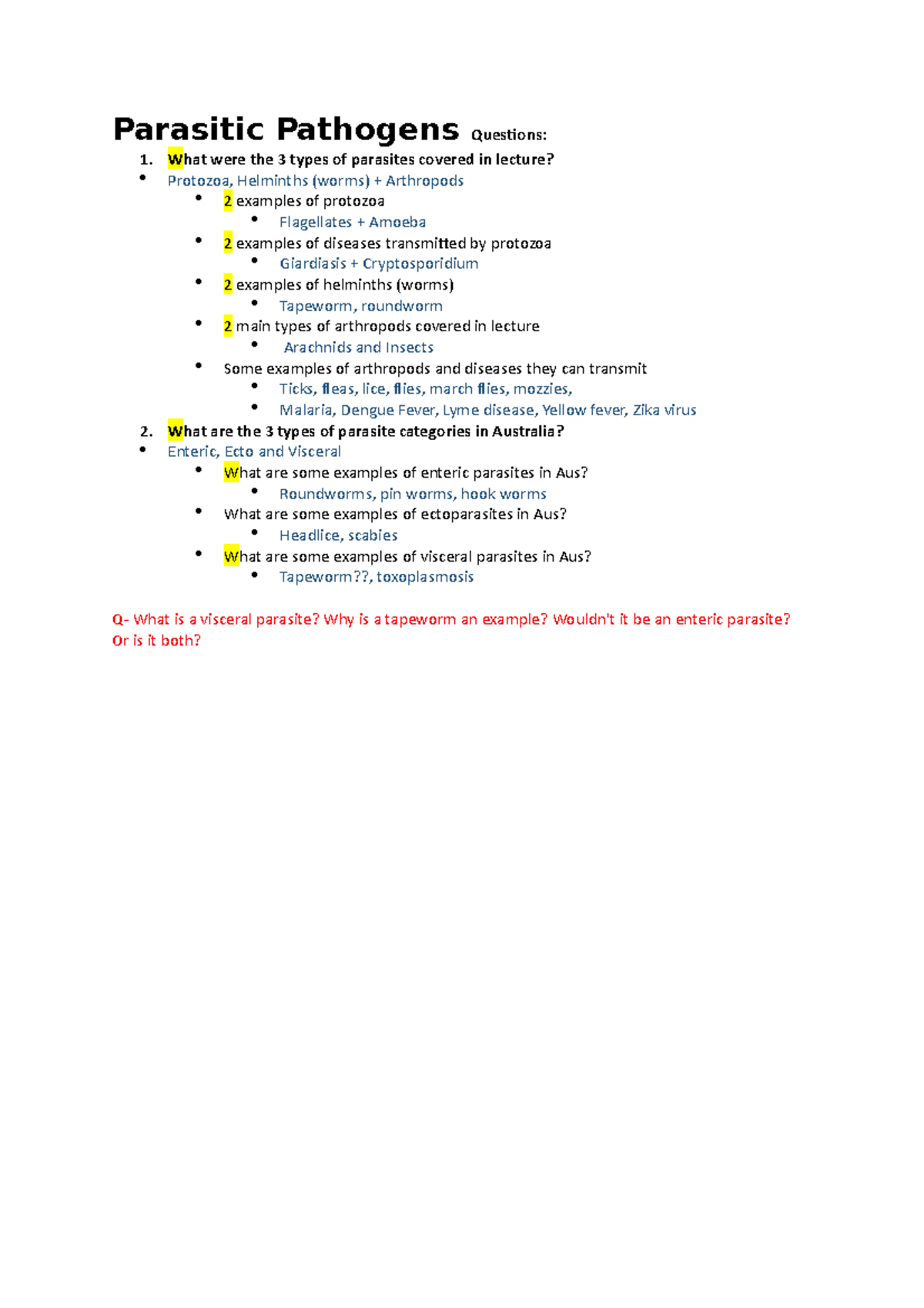 Parasitic Pathogens Questions - Parasitic Pathogens Questions: What ...