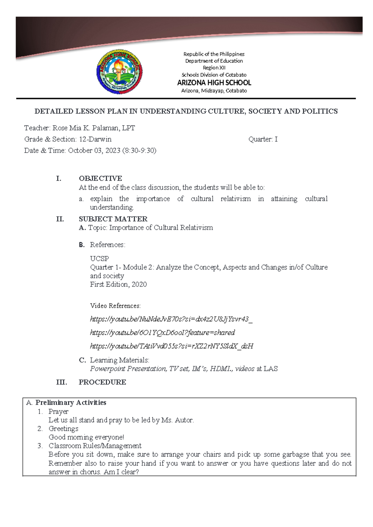 Palaman-COT1 DLP-UCSP with Annotation - DETAILED LESSON PLAN IN ...