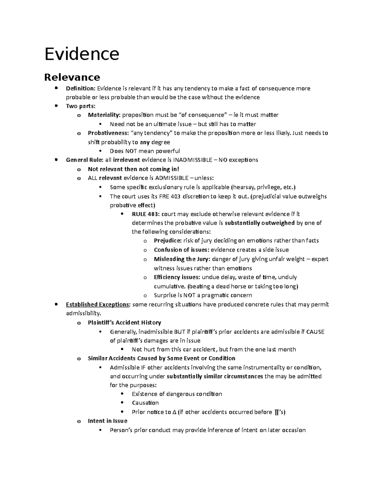 Evidence 1 Outline of All Course Information - Evidence Relevance ...