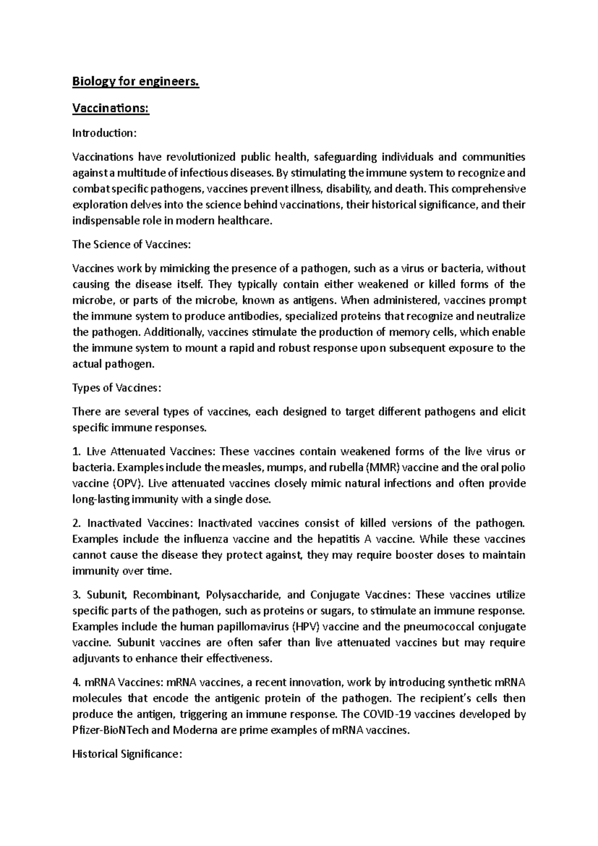 Biology for engineers Notes - Biology for engineers. Vaccinations ...