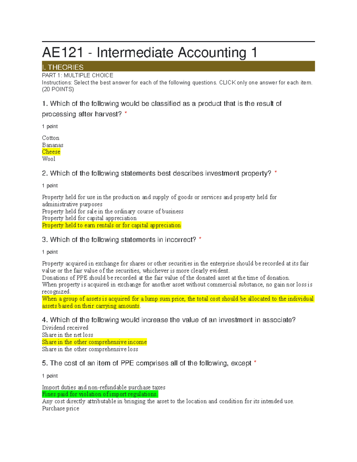 AE121 Midterm Exam intermediate Accounting 1 AE121 Intermedi 