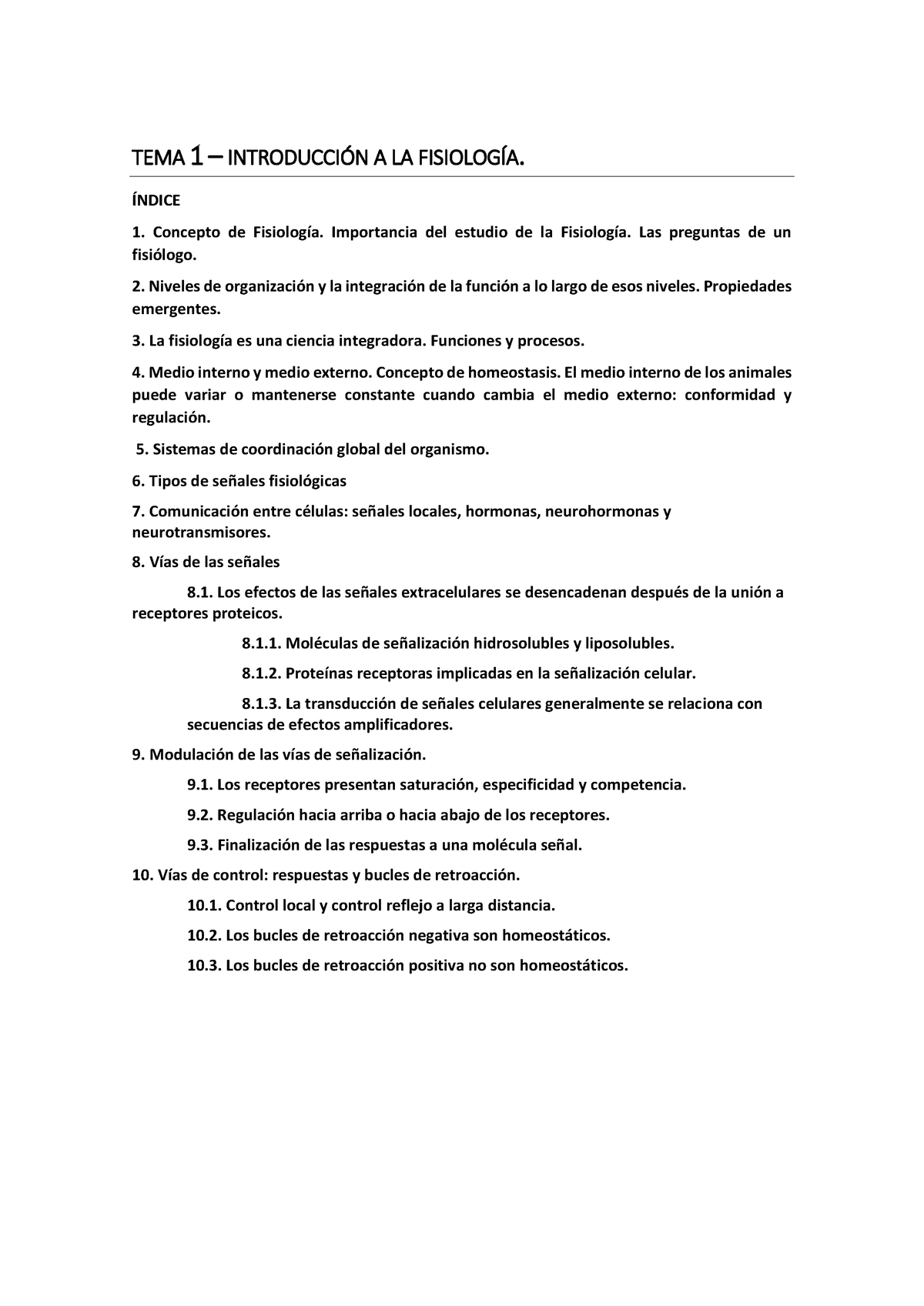 TEMA 1 - INTRODUCCIÓN A LA FISIOLOGÍA (APUNTES CLASE+LIBRO) - TEMA 1 ...