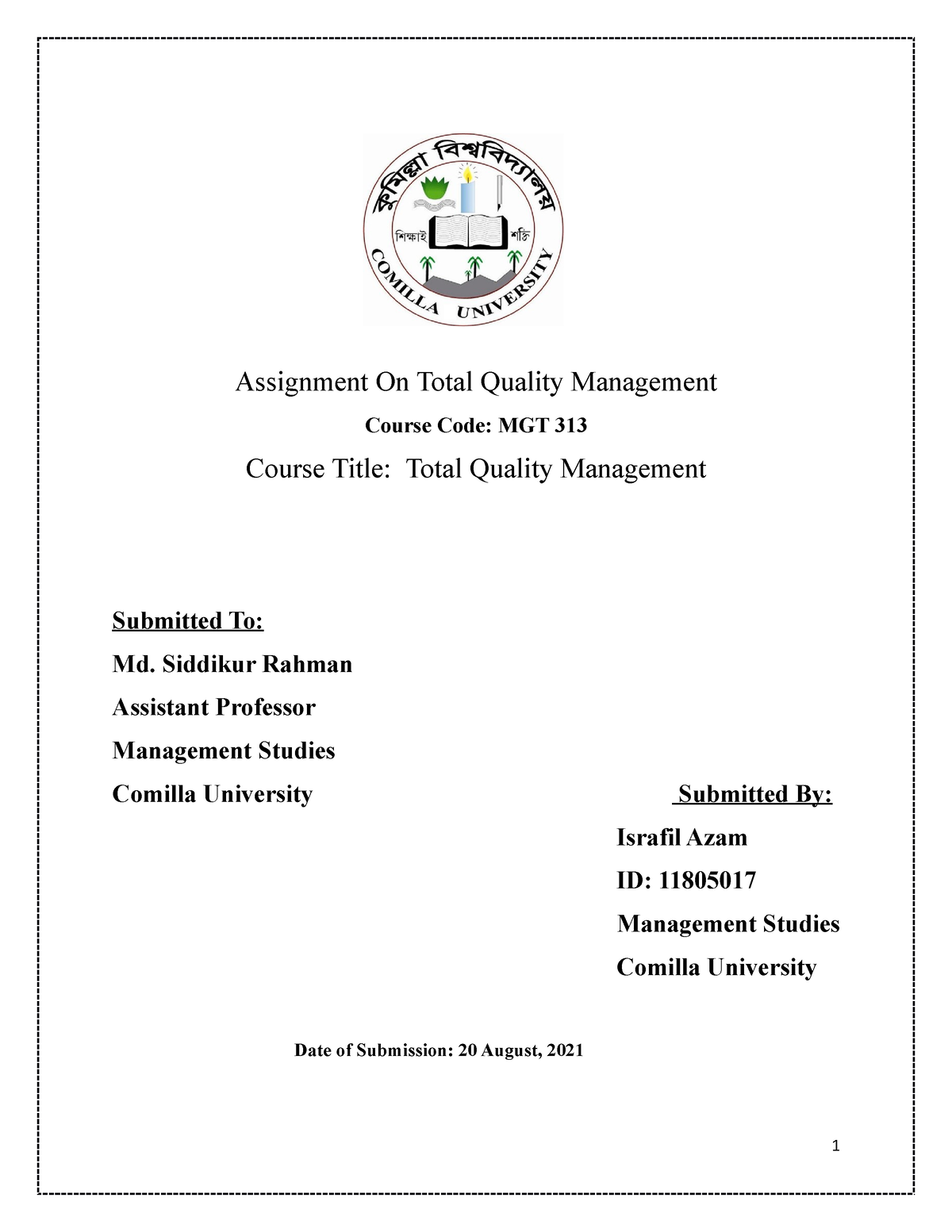 assignment on total quality management