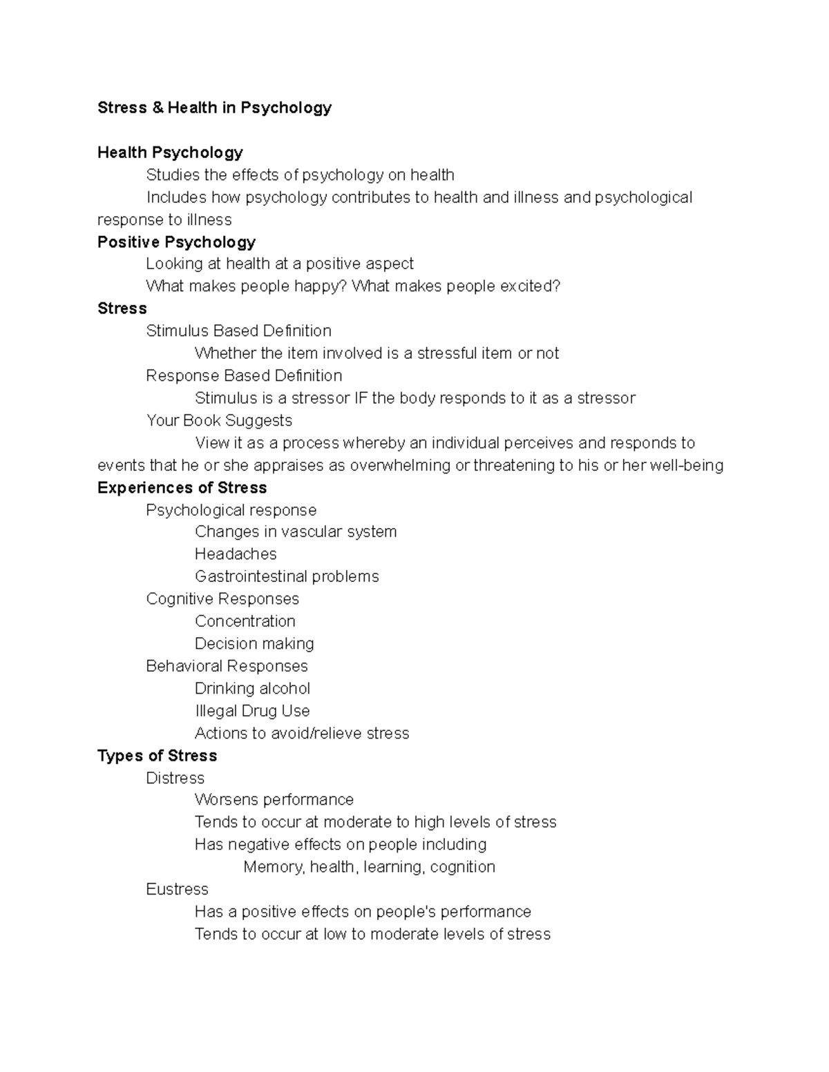 Stress & Health in Psychology - Stress & Health in Psychology Health ...