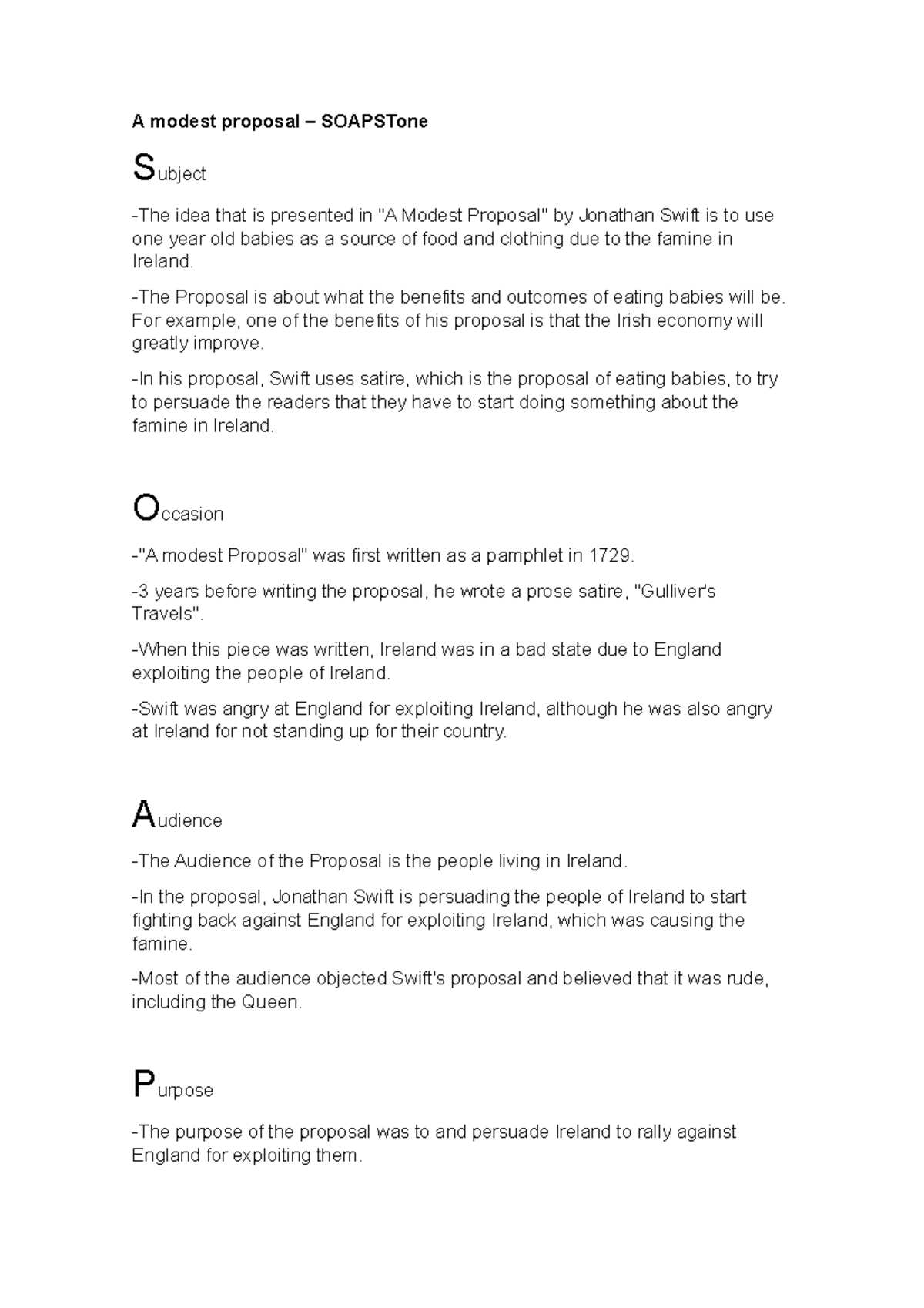 A modest proposal Soapstone A modest proposal SOAPSTone Subject
