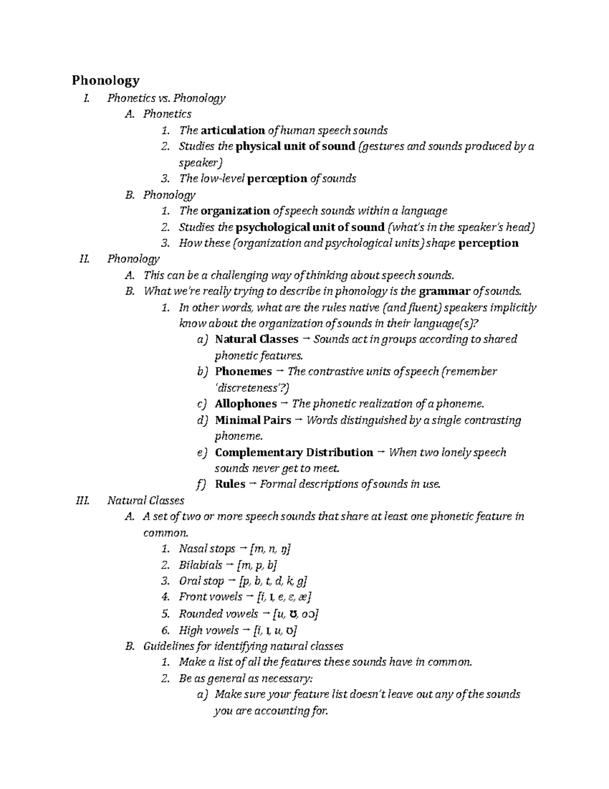 3 Phonology - Lecture Notes 3 - Phonology I. Phonetics Vs. Phonology A ...