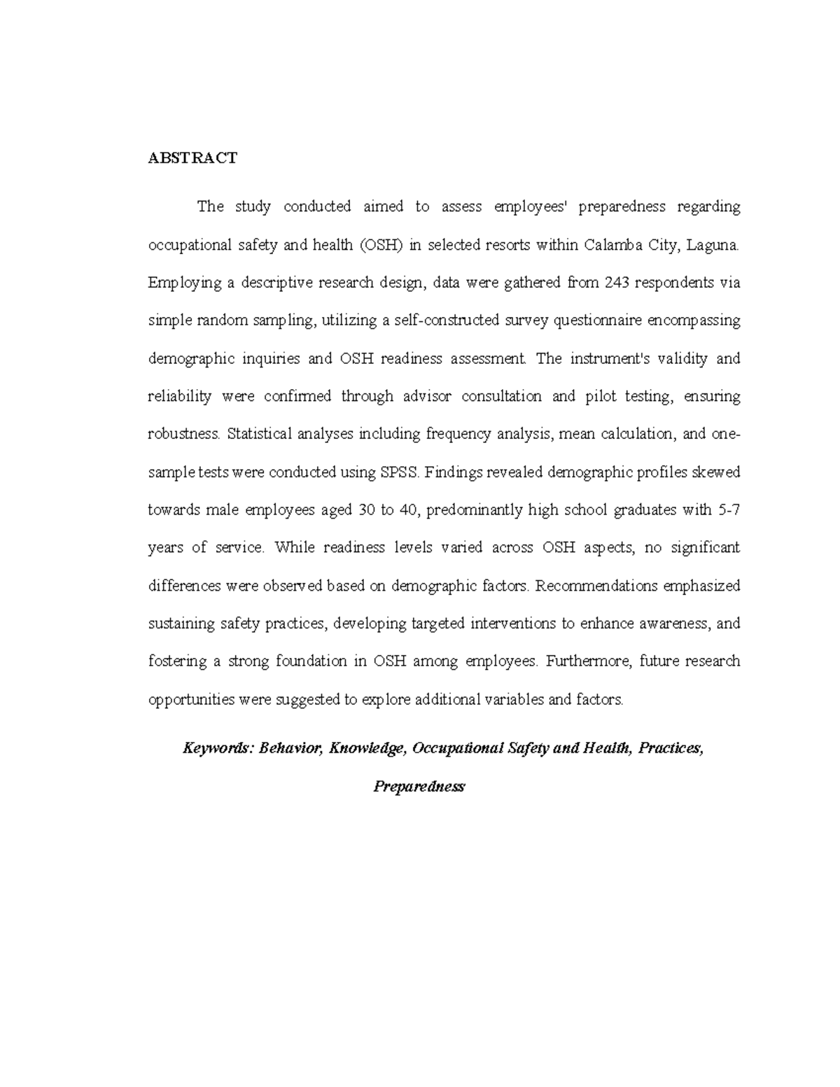 ABSTRACT FOR RESEARCH - ABSTRACT The study conducted aimed to assess ...