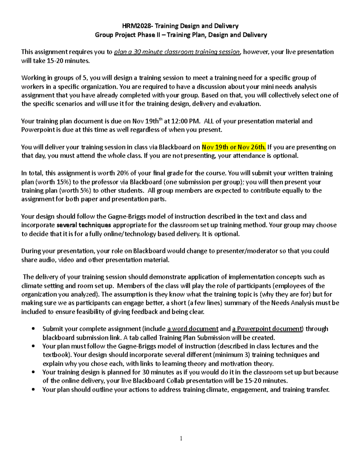 HRM2028 Group Project Training Design And Plan Fall2020 HRM2028