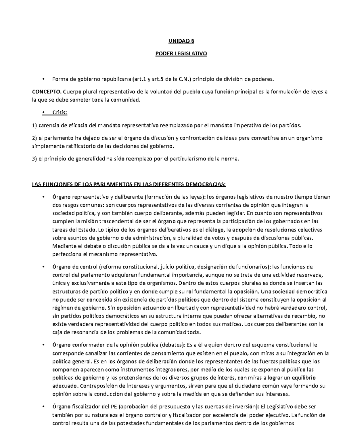 Unidad Nº 6 Poder Legislativo - UNIDAD 6 PODER LEGISLATIVO Forma de ...