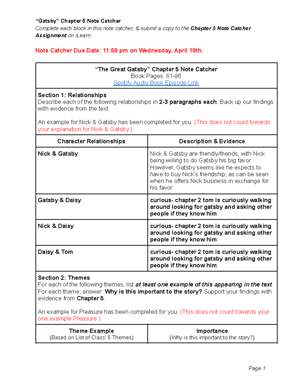 KYLE “Gatsby” Chapter 5 Note Catcher - “Gatsby” Chapter 5 Note Catcher ...