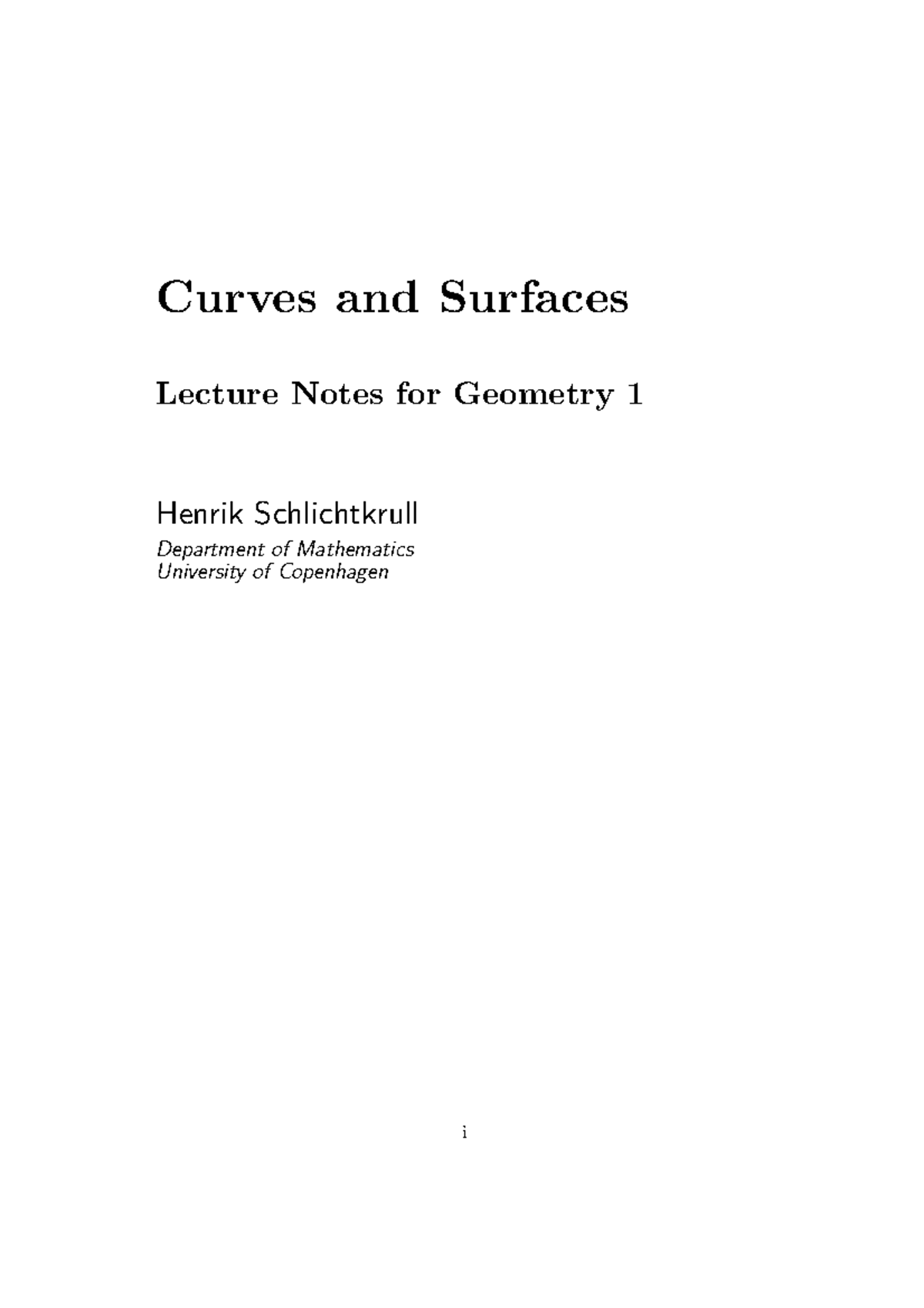 Geom1 - Lecture note Curves and Surfaces - Mathematics - Curves and ...