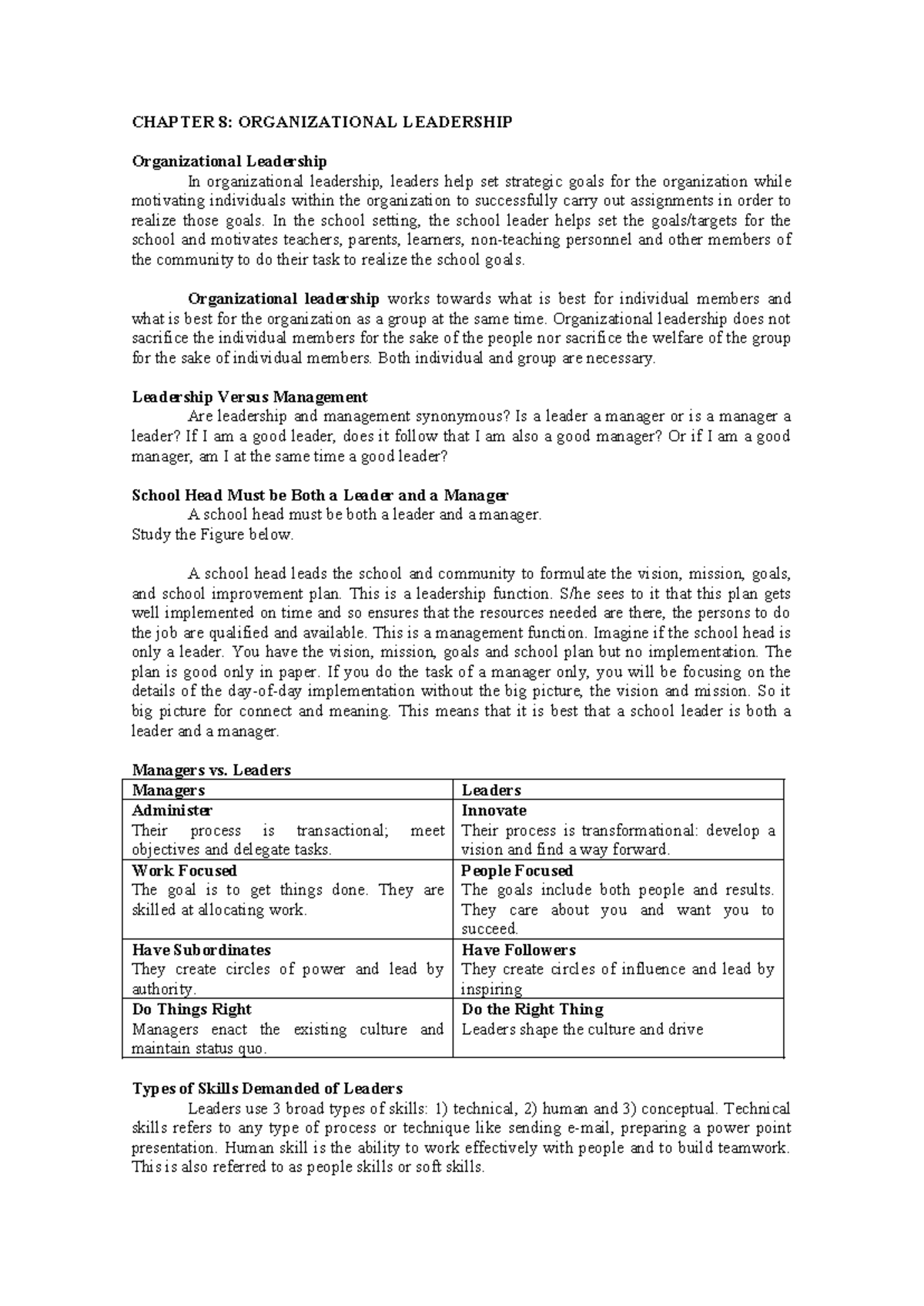 Educ 10 finals reviewer - CHAPTER 8: ORGANIZATIONAL LEADERSHIP ...