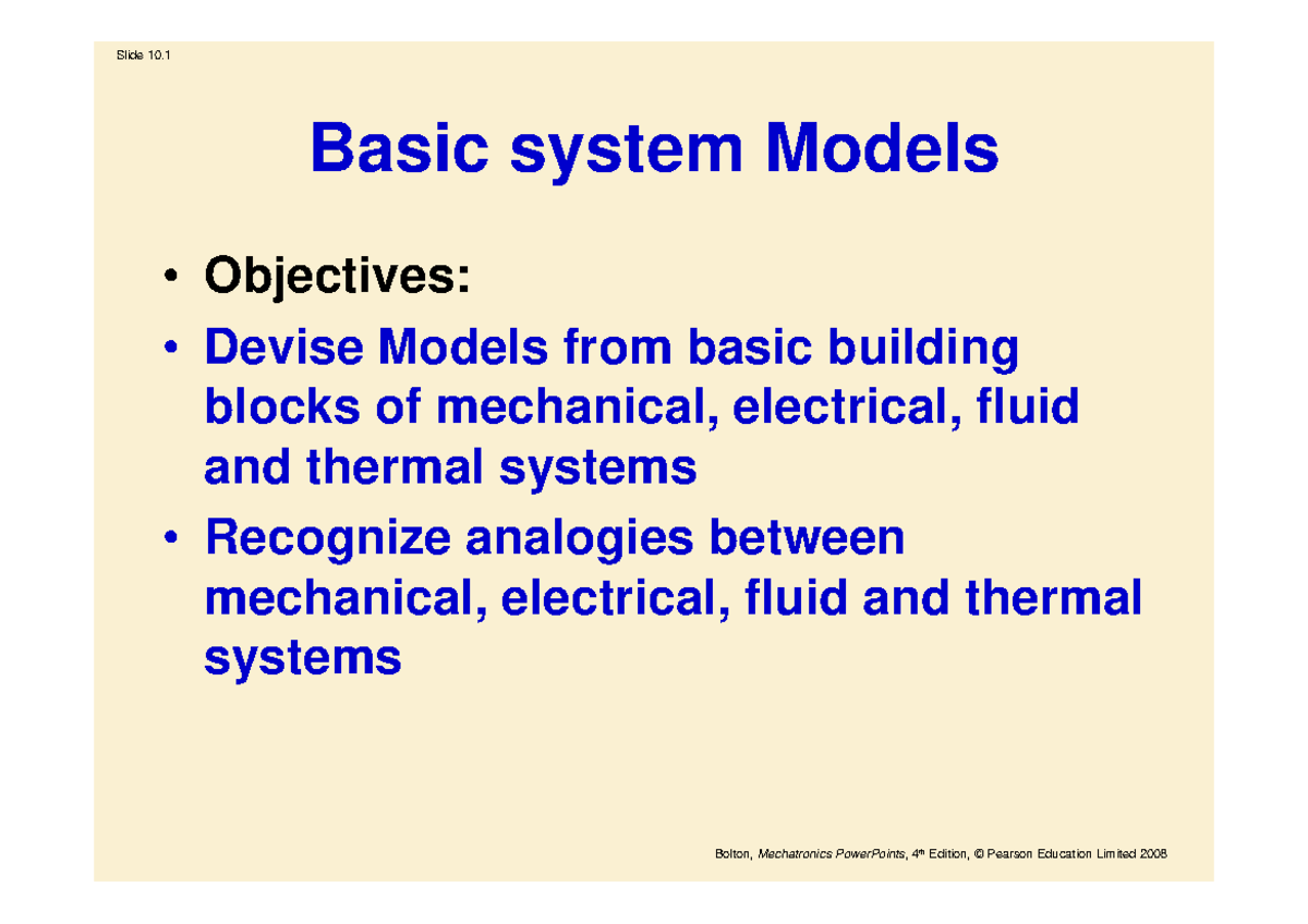 Basic Mechanical System Model - th Basic system Models Objectives ...
