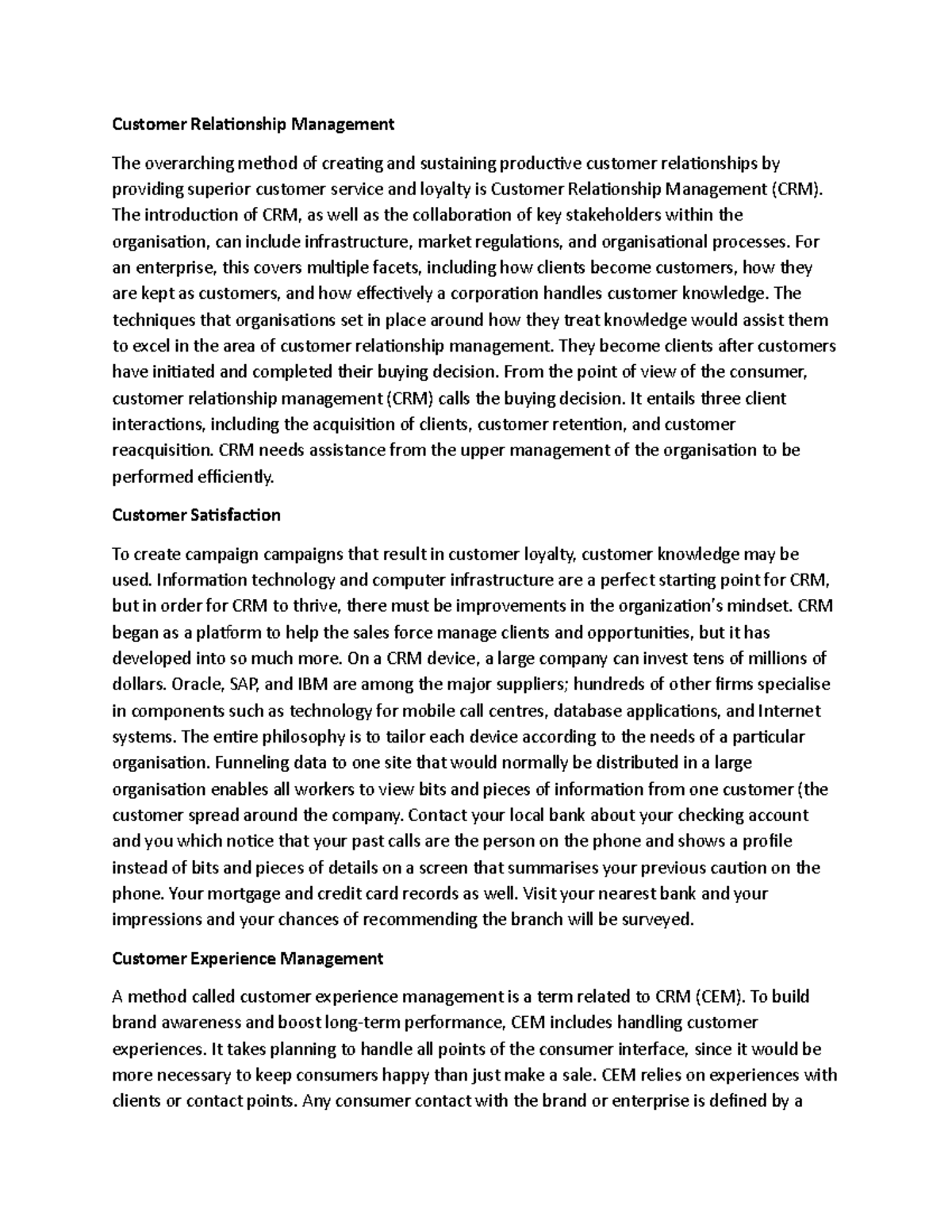 Customer Relationship Management - The introduction of CRM, as well as ...