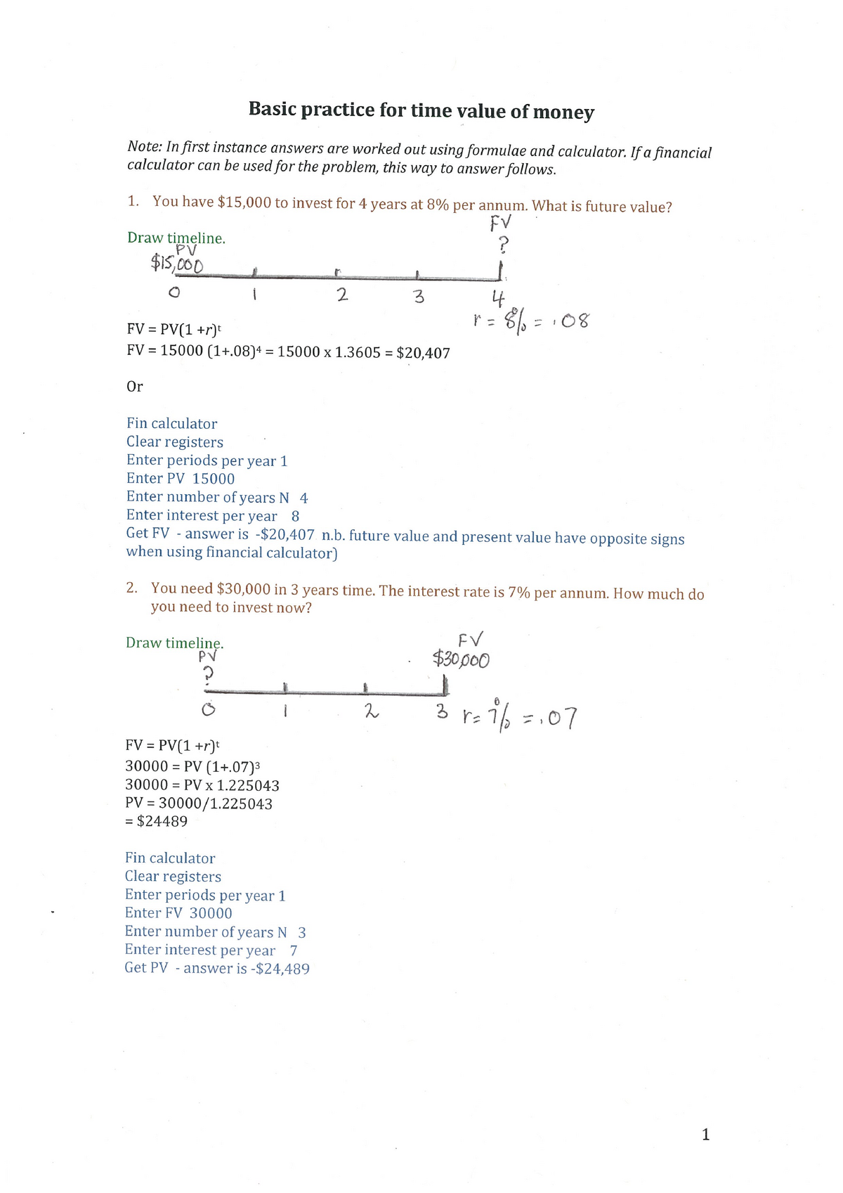 Topic 2 Basic Practice For TVM Answers With Timelines - BUSM4160 - Studocu