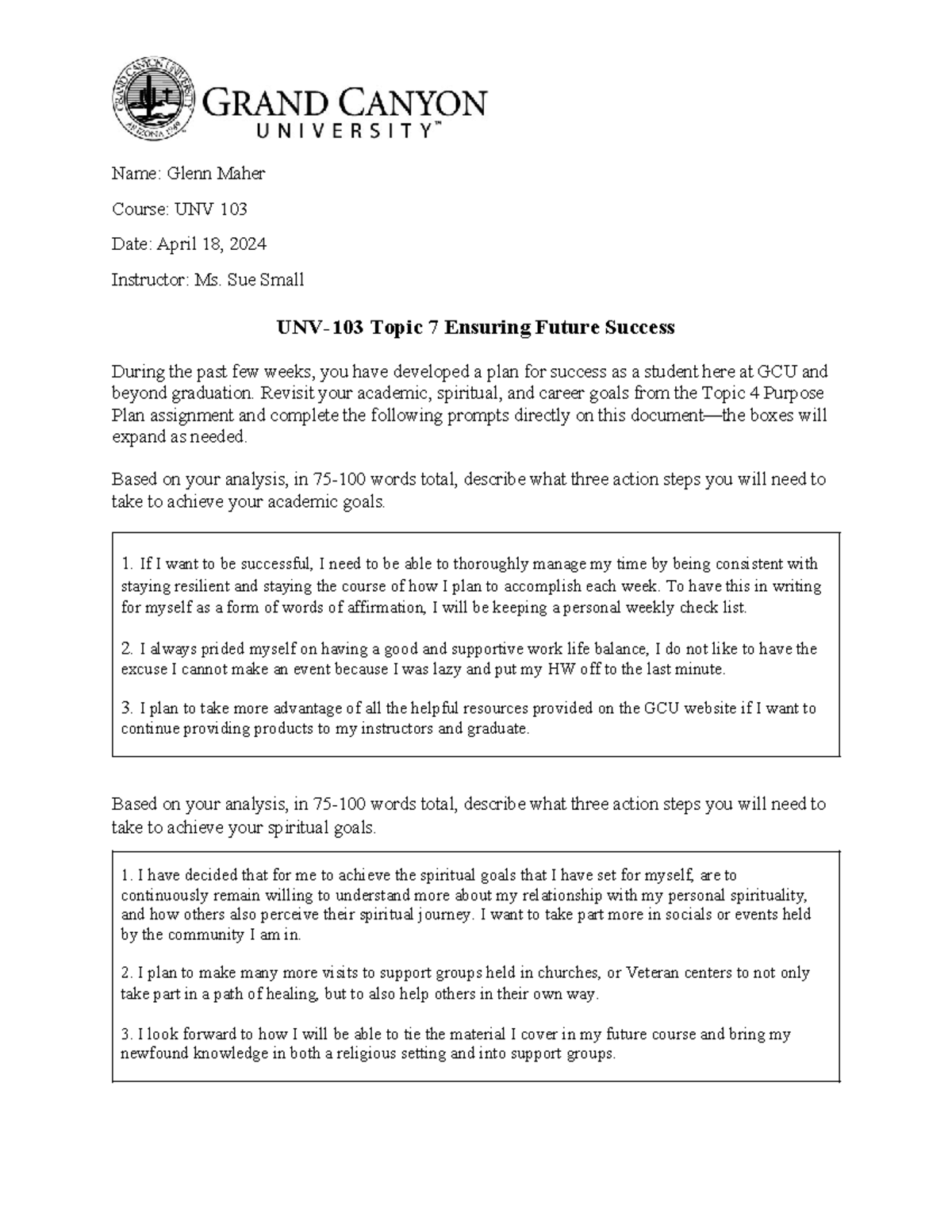 Unv 103 Rs T7 Reflection Online Maher Name Glenn Maher Course Unv