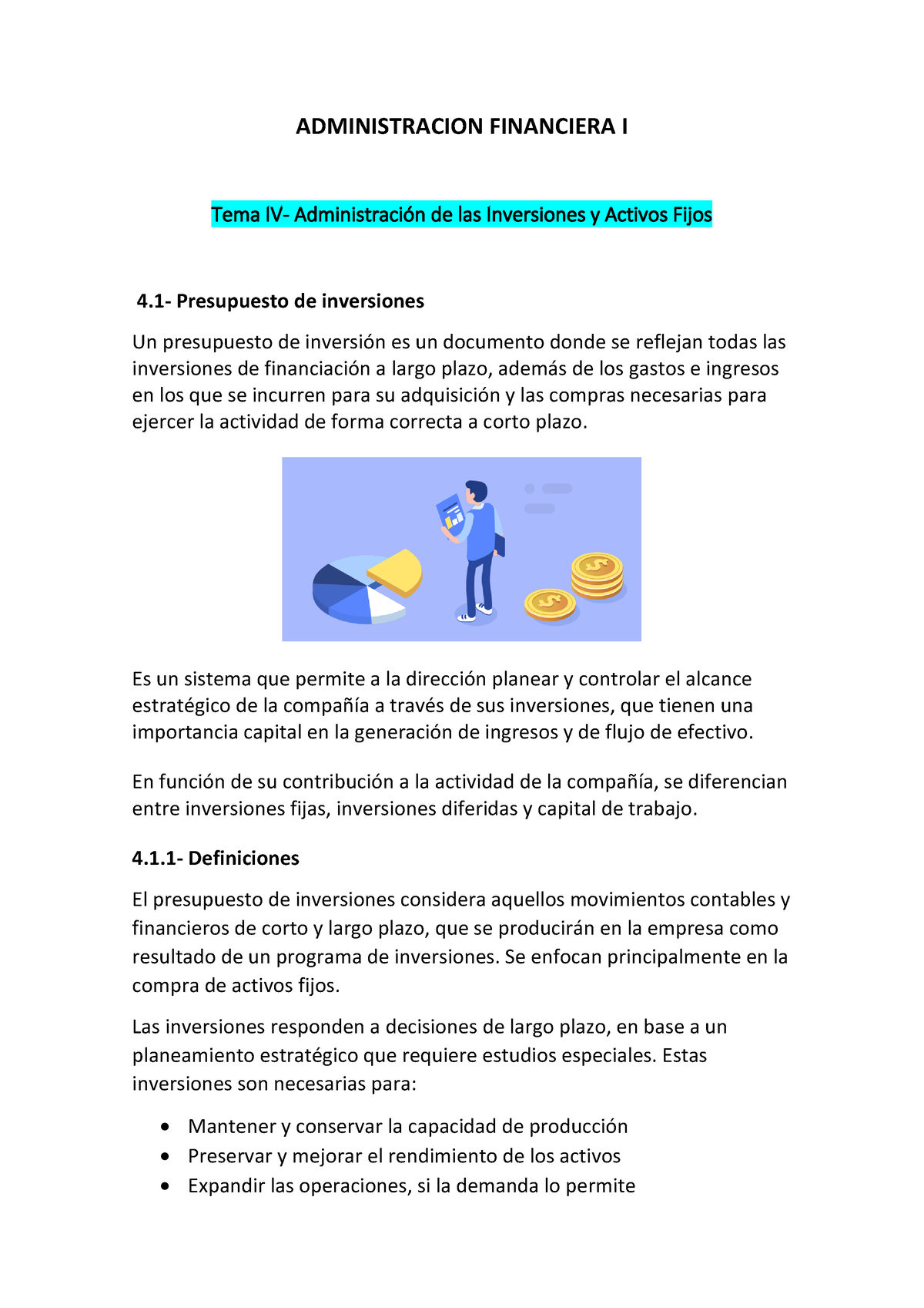 Tema Iv Administración De Las Inversiones Y Activos Fijos Administracion Financiera I Tema Iv