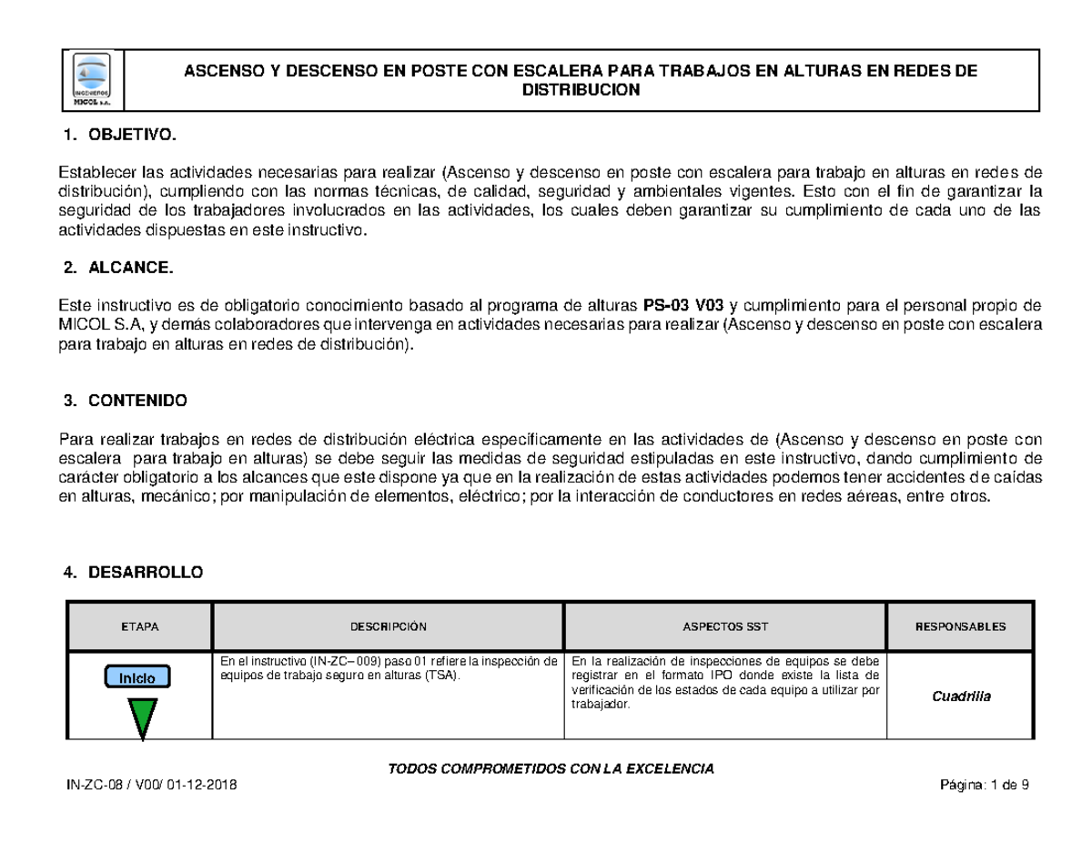 IN-ZC-08 Ascenso Y Descenso EN Poste CON Escalera PARA Trabajos EN ...