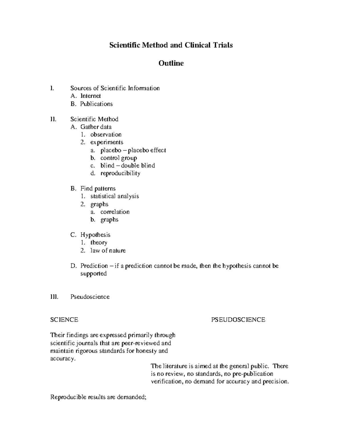 Scientific Method & Clinical Trials Outline - Sources of Scientific ...