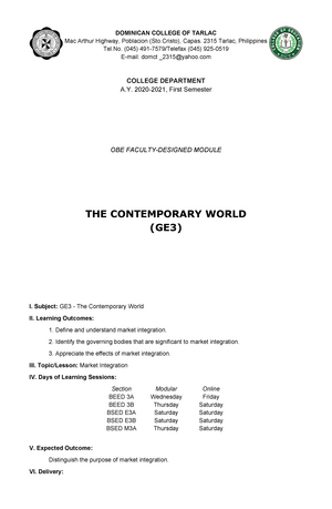 Contemporary World GE3-Module 4 - DOMINICAN COLLEGE OF TARLAC Mac ...