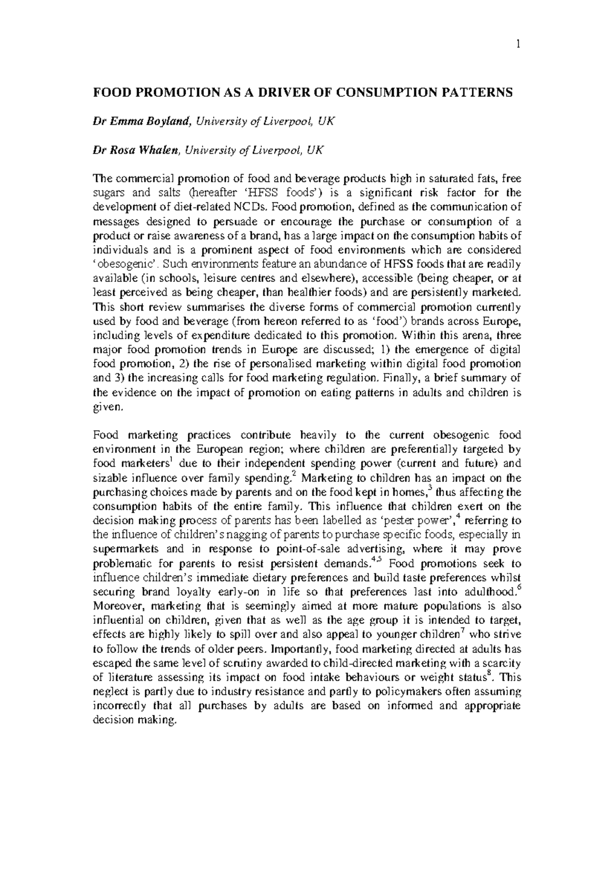 Food promotion - FOOD PROMOTION AS A DRIVER OF CONSUMPTION PATTERNS Dr ...