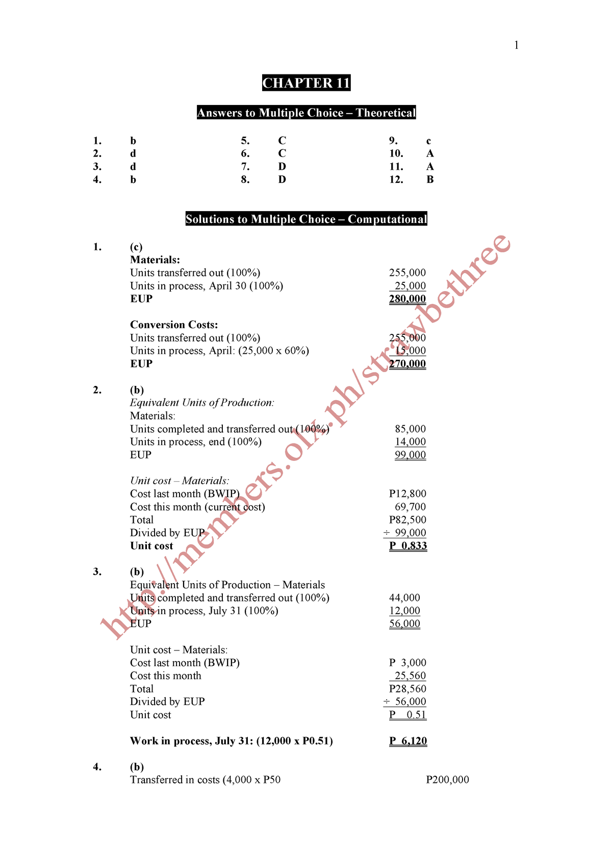 Cost Acctg Chapter 11 - Cost Acc - CHAPTER 11 Answers To Multiple ...