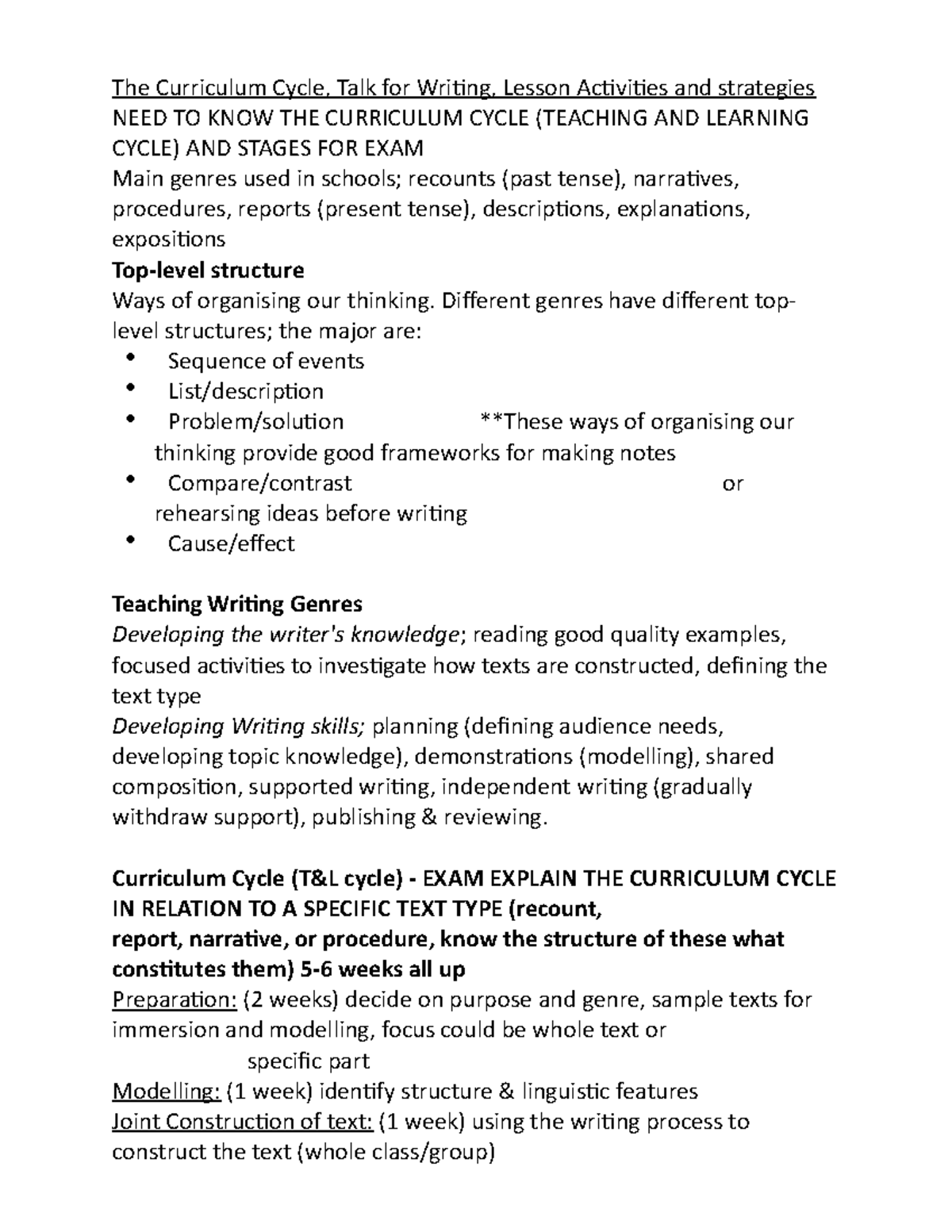 Week 11 - Lecture notes 11 - The Curriculum Cycle, Talk for Writing ...