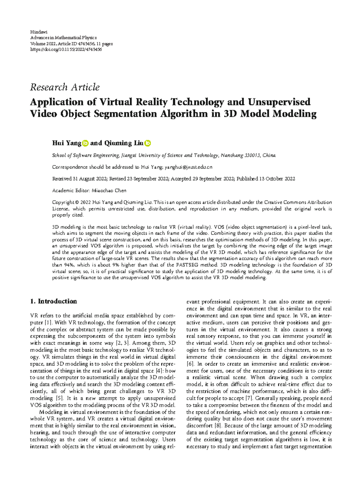 Application of Virtual Reality Technology and Unsupervised Video Object