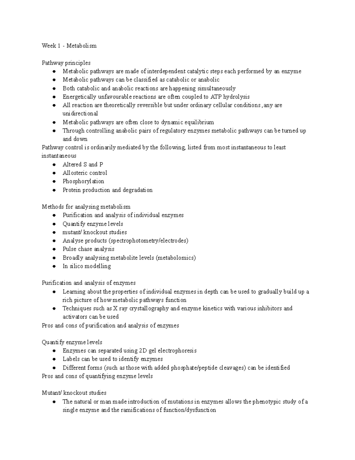 metabolism week 1 notes - Week 1 - Metabolism Pathway principles ...