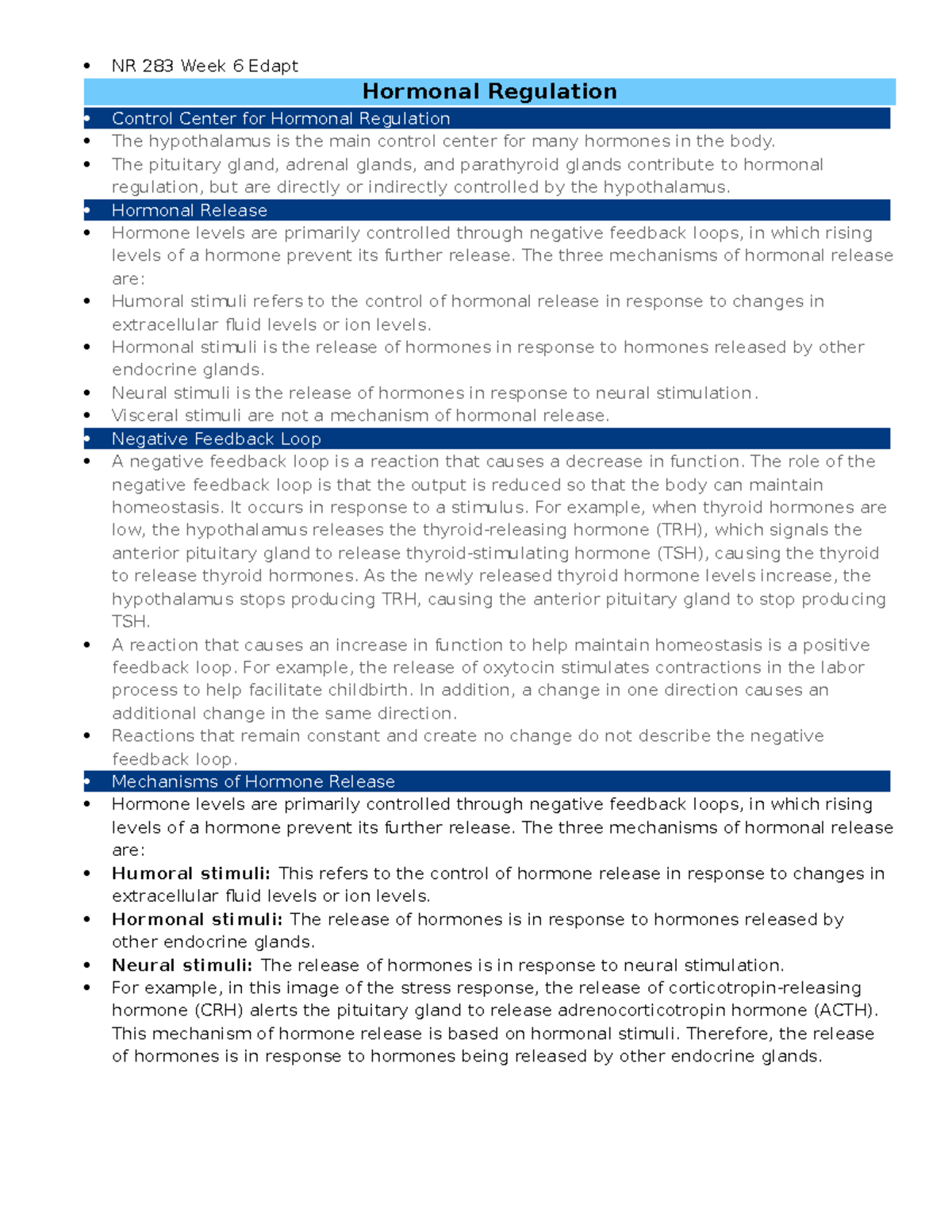 NR 283-Pathology Week 6- Edapt Review- Hormonal And Glucose Regulation ...