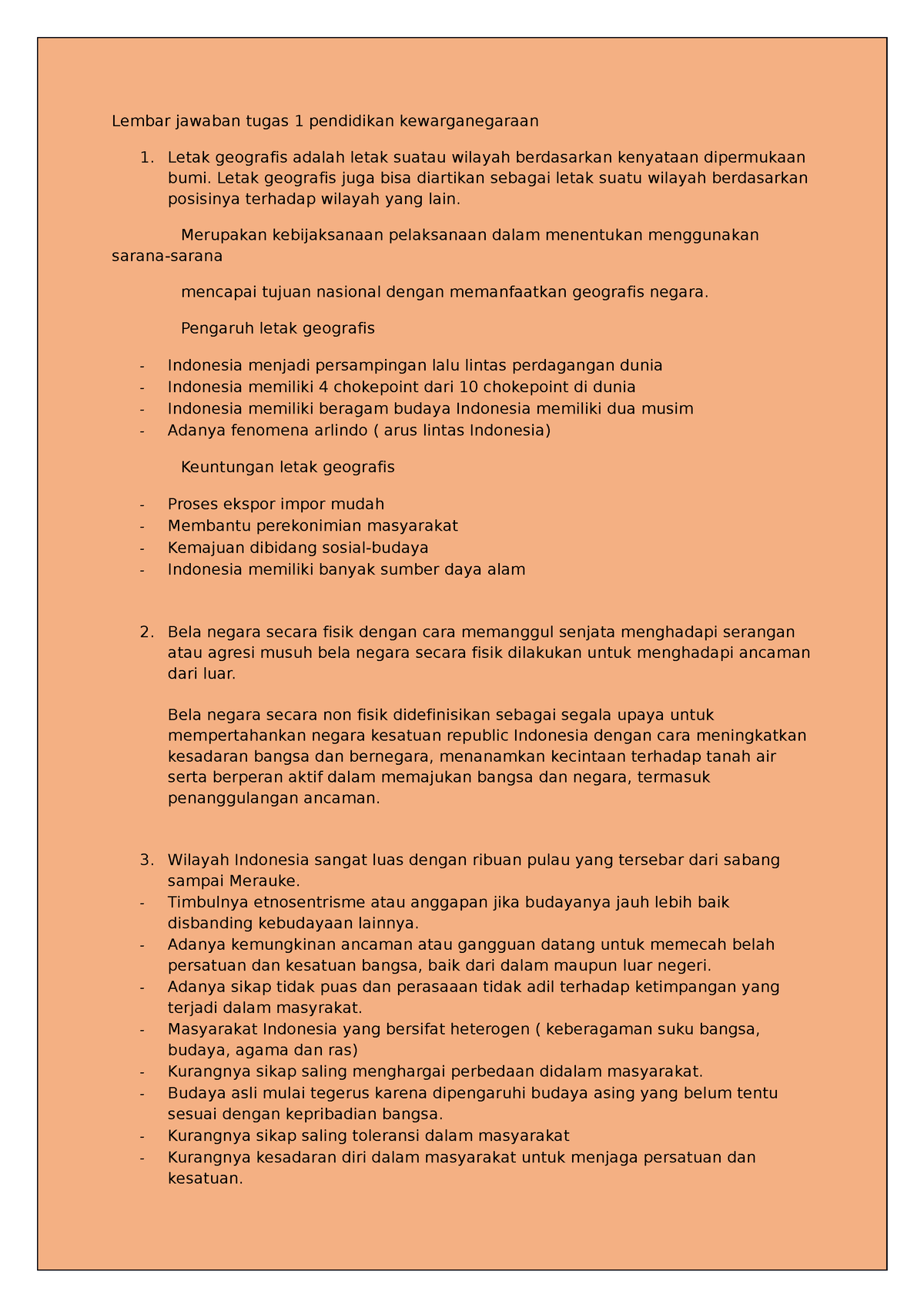 Lembar Jawaban Tugas 1 Pendidikan Kewarganegaraan - Letak Geografis ...