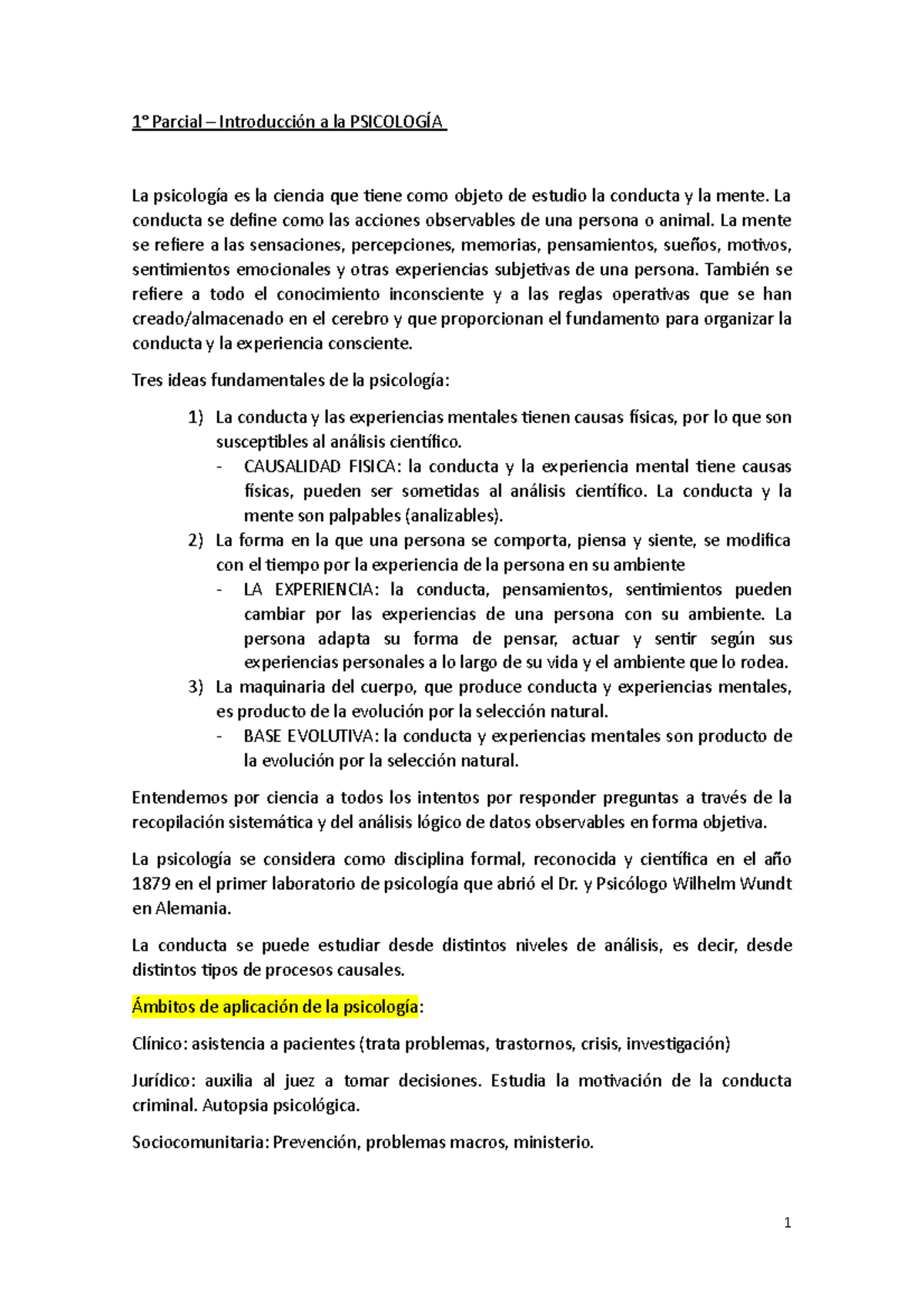 Primer Parcial Introducción A La Psicología Apuntes - 1° Parcial ...