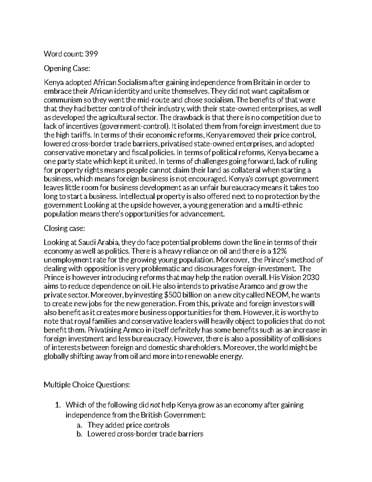 HW 1 (Ch.2 Cases) Case study answers Word count 399 Opening Case