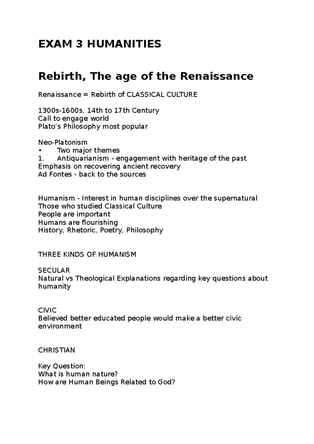 EXAM 3 Humanities Chapters 79 EXAM 3 HUMANITIES Rebirth, The age