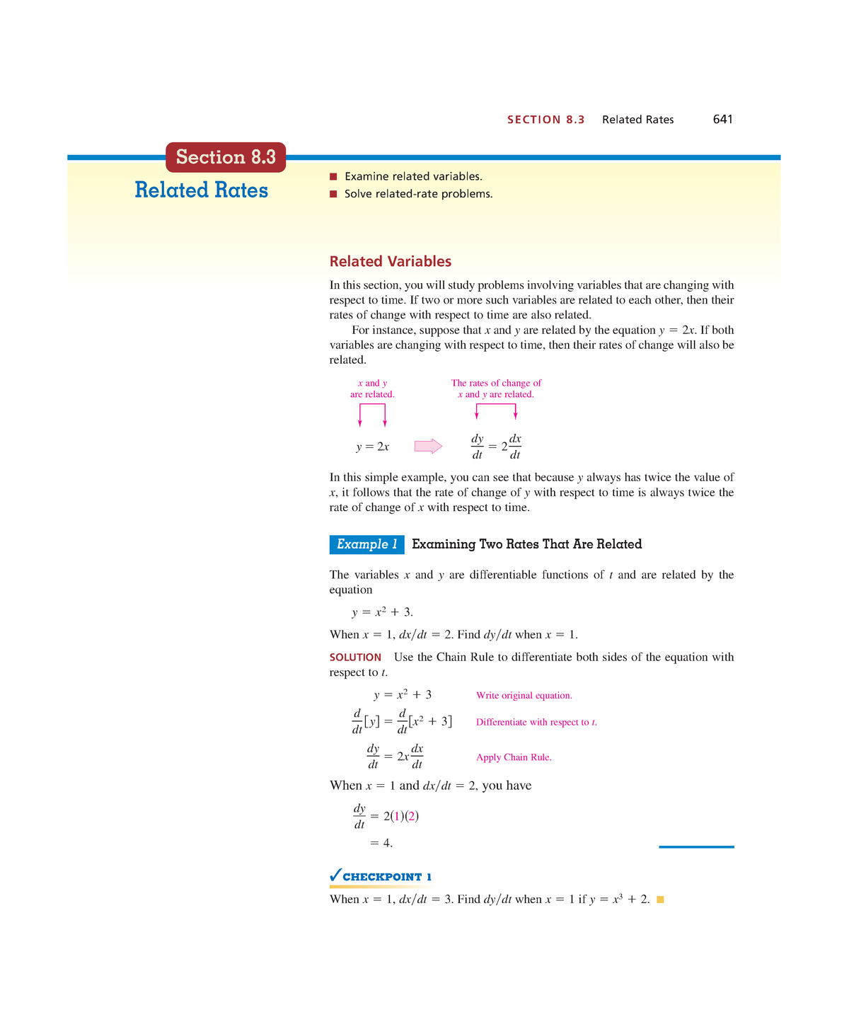 Math ch8-2 - math work - S E C T I O N 8. 3 Related Rates 641 Section 8 ...