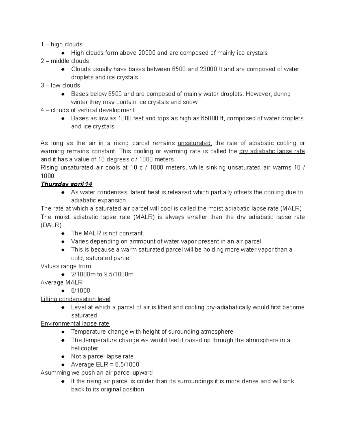 Meteorology study notes (36) - 1 – high clouds High clouds form above ...