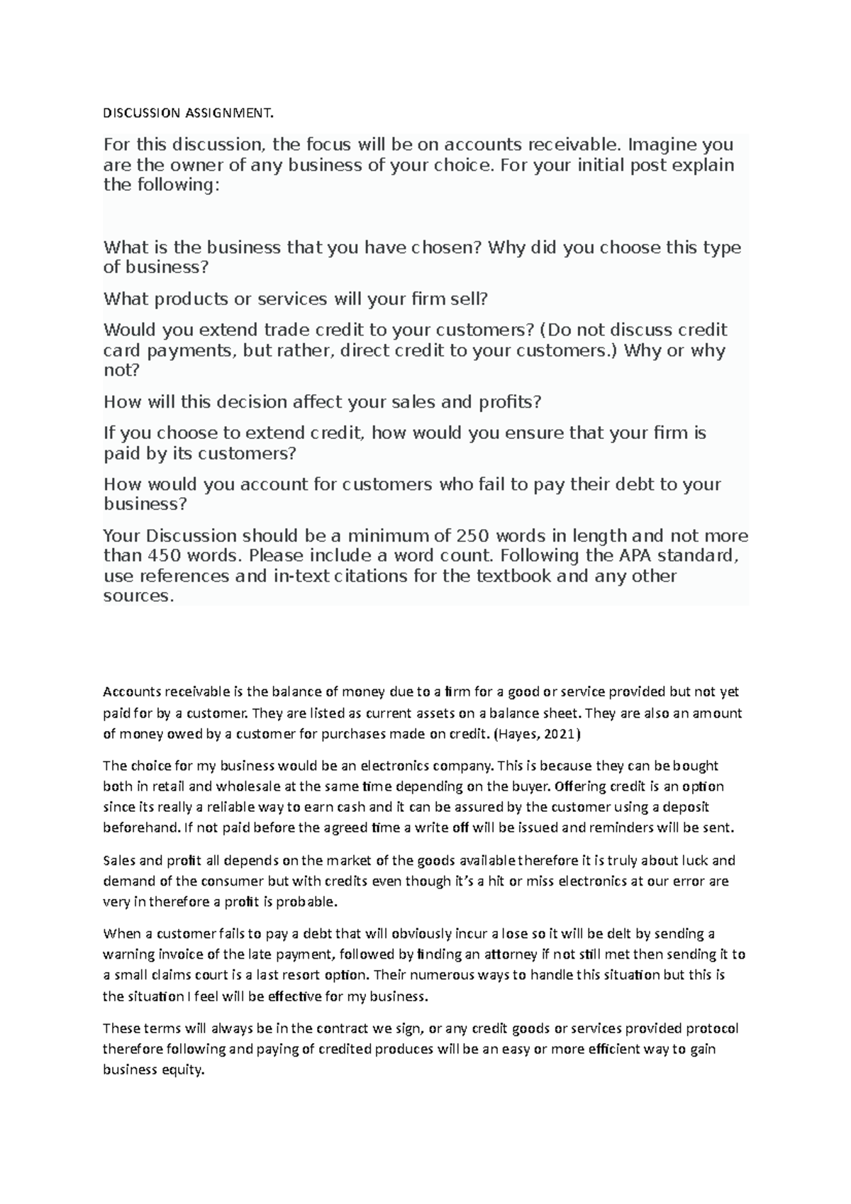 Discussion Assignmen 1 - DISCUSSION ASSIGNMENT. For this discussion ...