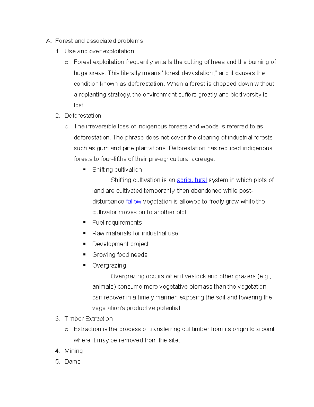 Environmental Notes - A. Forest and associated problems 1. Use and over ...