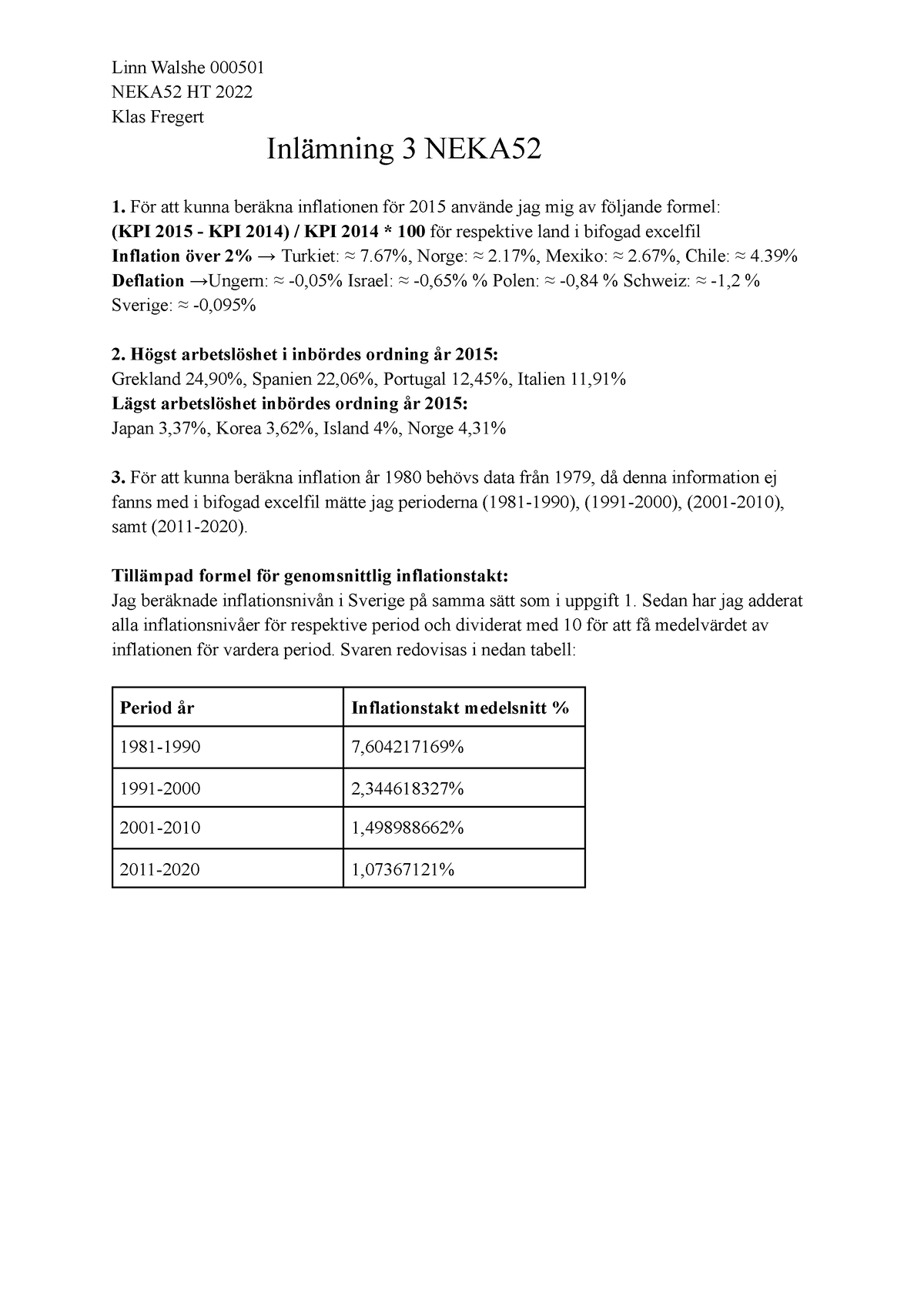 Inlämning 3 NEKA52 - Svar - Linn Walshe 000501 NEKA52 HT 2022 Klas ...