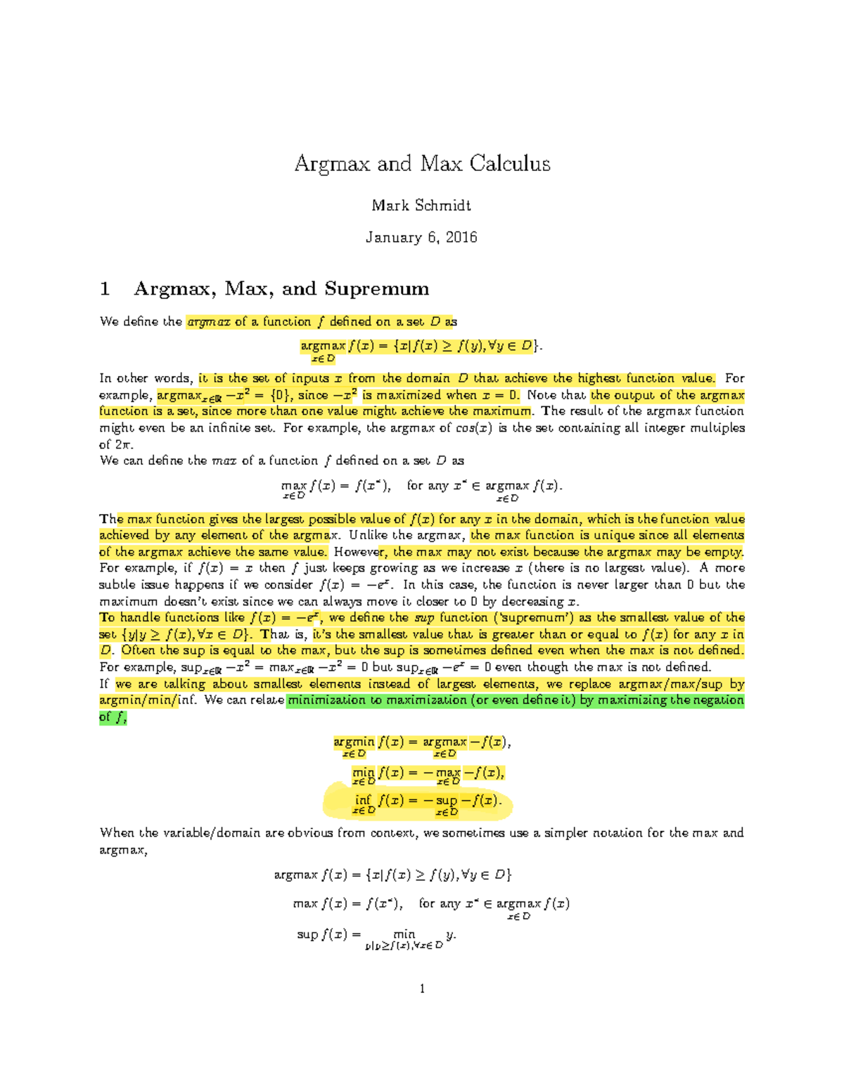 Max Function - Argmax and Max Calculus Mark Schmidt January 6, 2016 1 ...