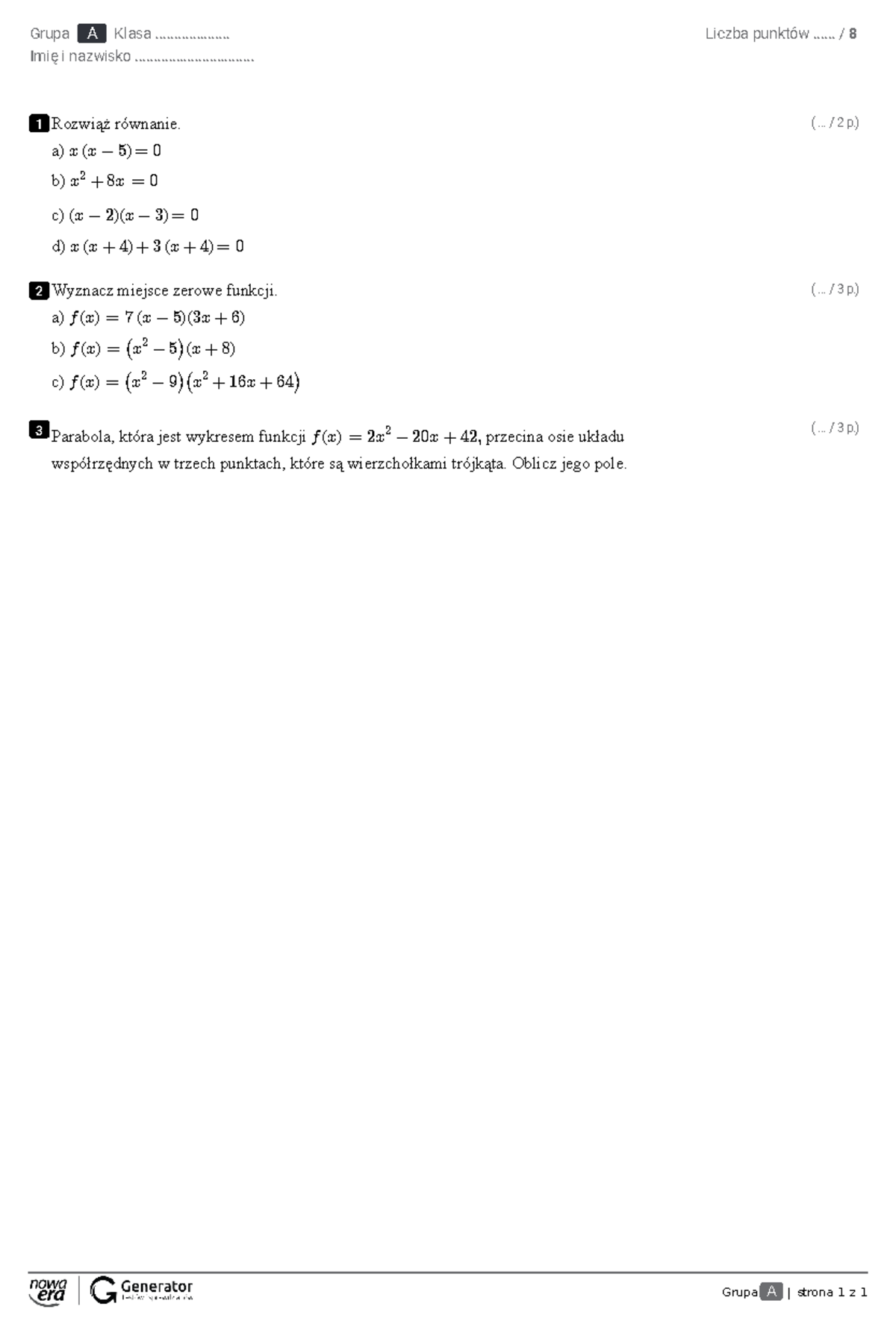 Równania I Nierówności 1 Liceum Sprawdzian Gwo www.studocu.com