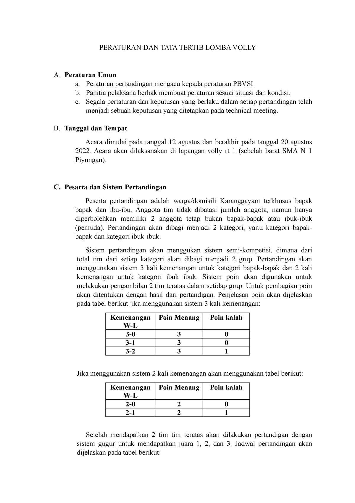 Lomba Volly 17an22 - PERATURAN DAN TATA TERTIB LOMBA VOLLY A. Peraturan ...