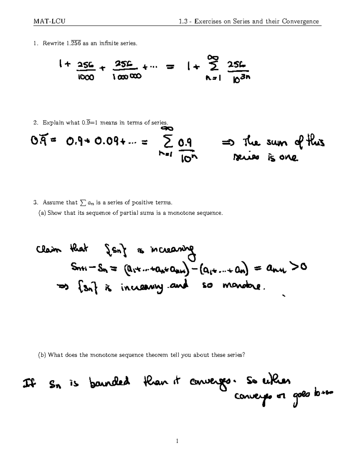 Math 222 calculus 3 practice - Rewrite 1 as an infinite series. Explain ...