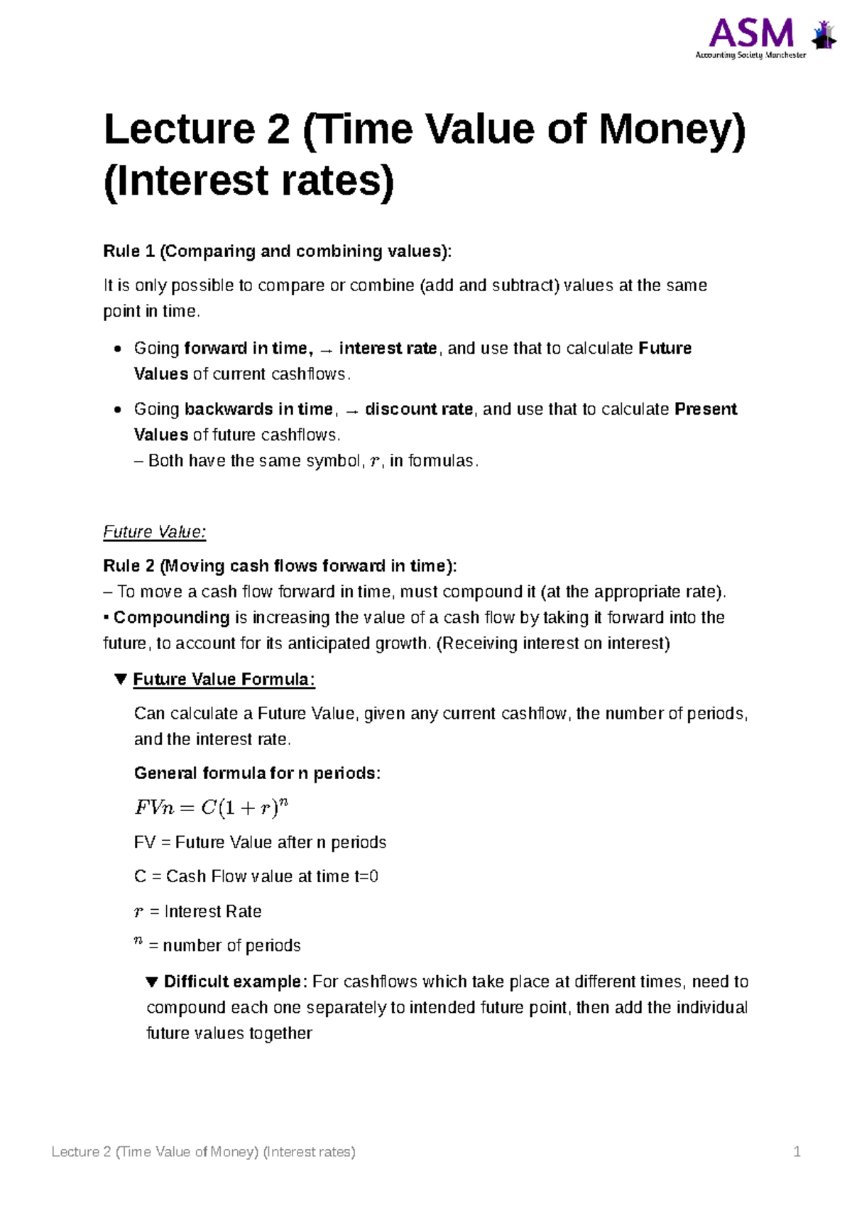 Lecture 2 (Time Value of Money) (Interest rates) - Going forward in ...
