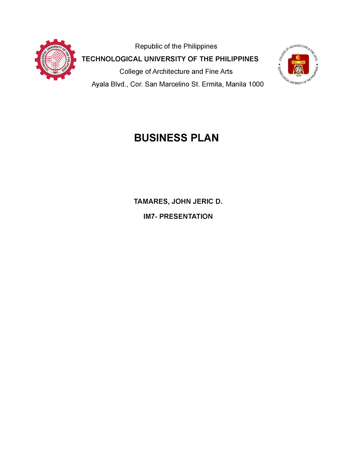 Business PLAN IM7 Stodocu - Republic of the Philippines TECHNOLOGICAL ...