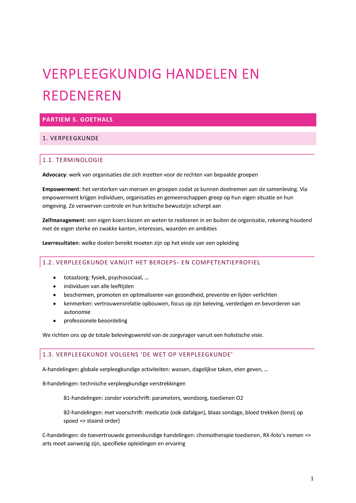 Verpleegkundig Handelen En Redeneren 1A Verpleegkunde Hogent ...