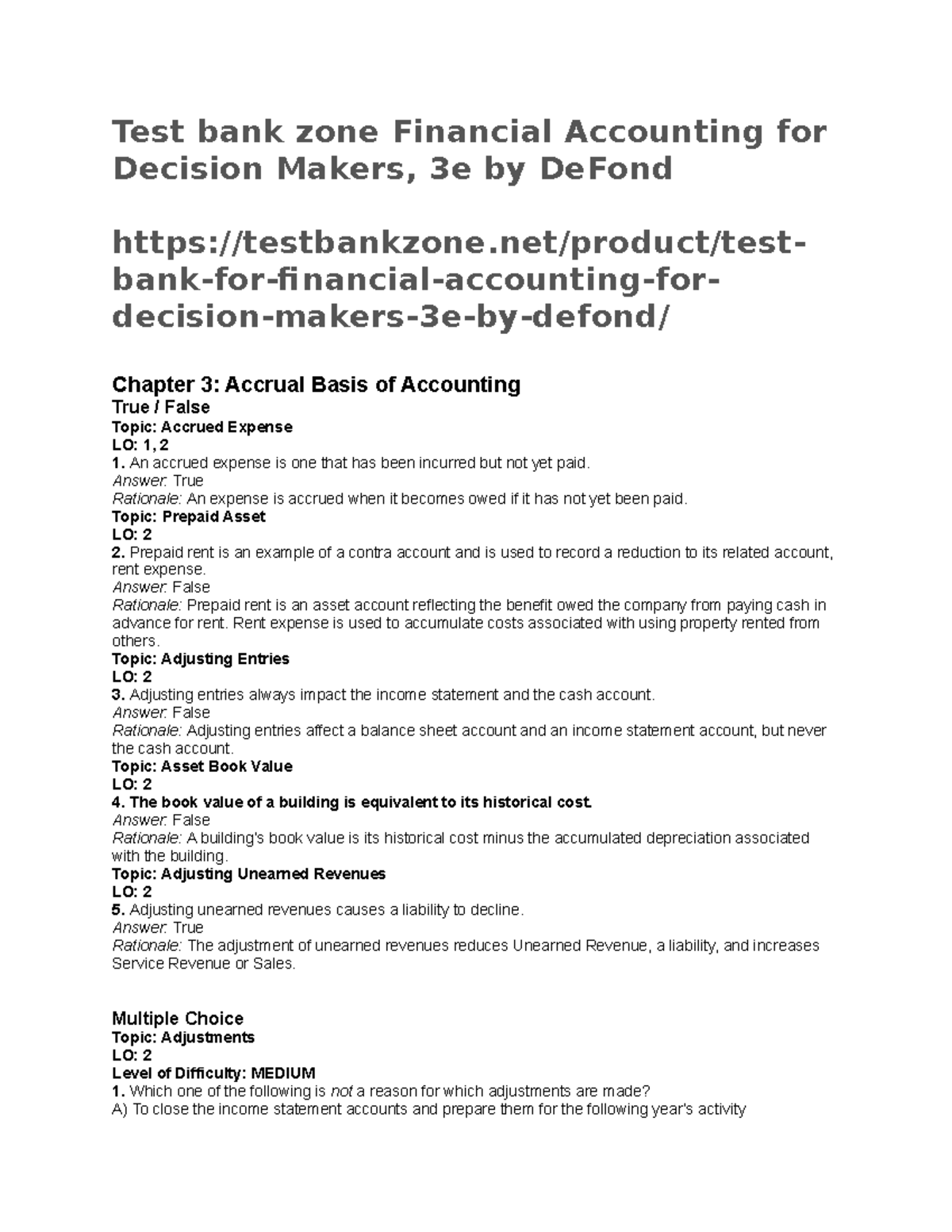 Test Bank Zone Financial Accounting For Decision Makers, 3e By De Fond ...