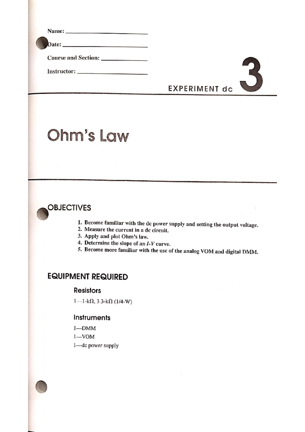 Circuit Analysis Lab 3 Ohm Law ENGR 2460 Studocu
