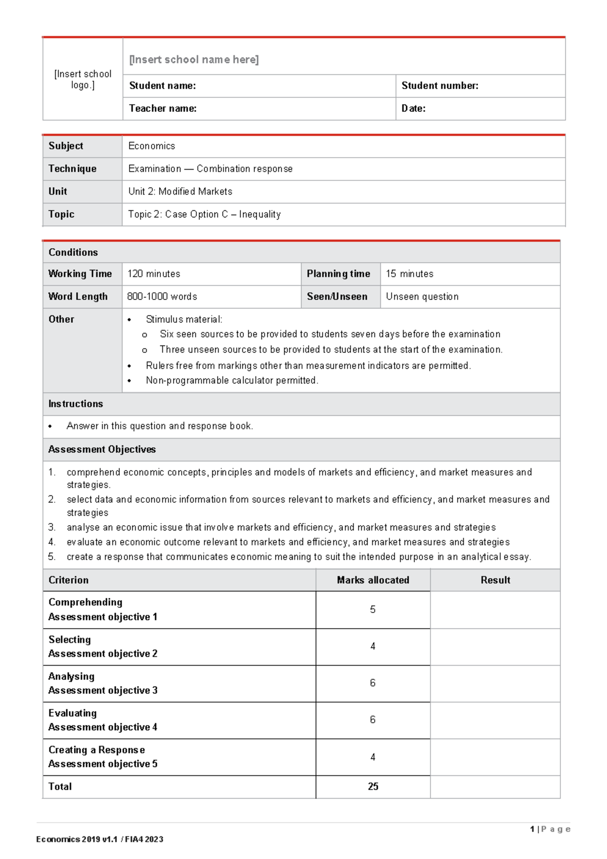 FA4-2023 - Assessment for topic 2C - [Insert school logo.] [Insert ...